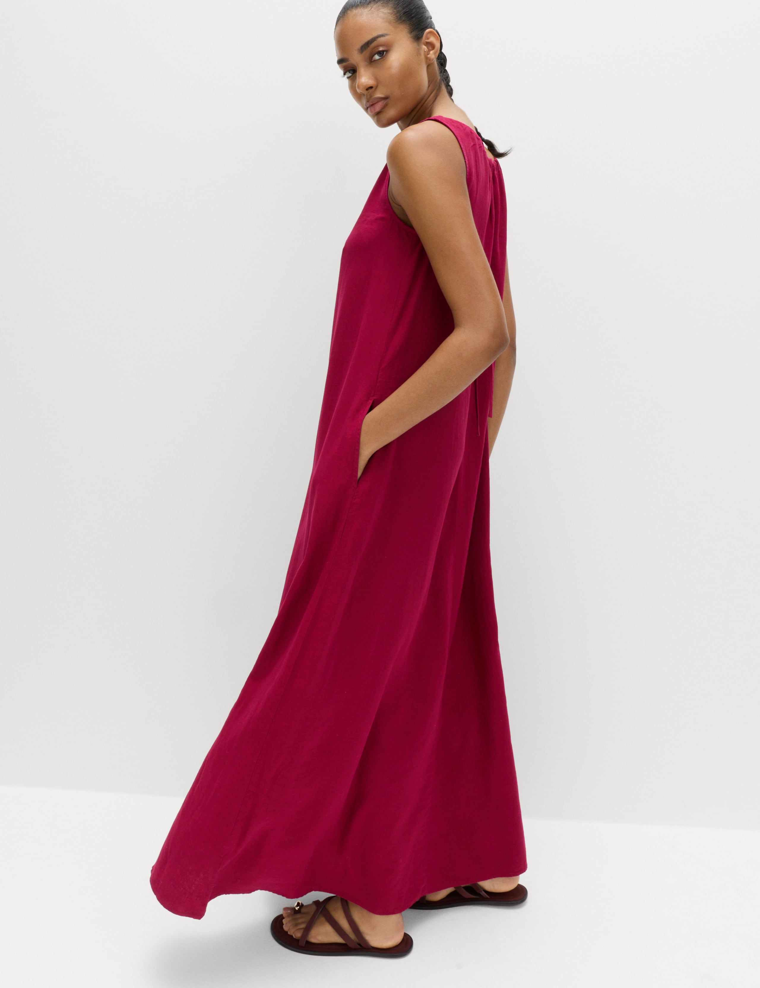 Linen Rich Bead Detail Maxi Shift Dress 6 of 6