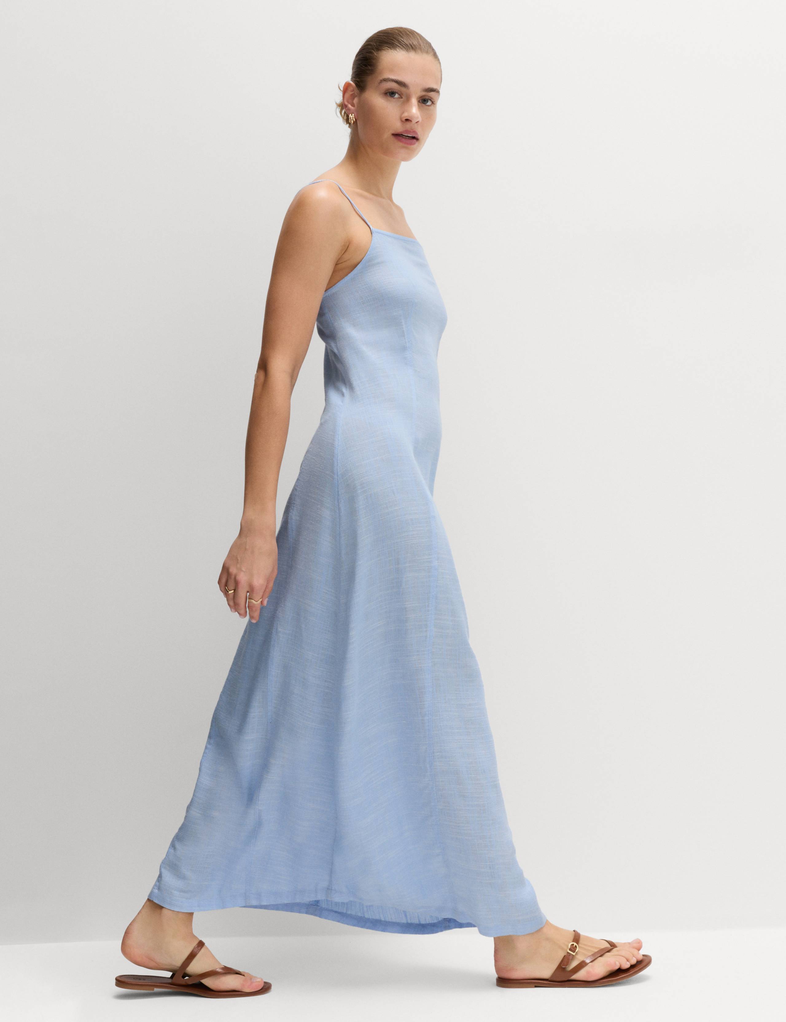 Square Neck Strappy Maxi Shift Dress with Linen 1 of 6