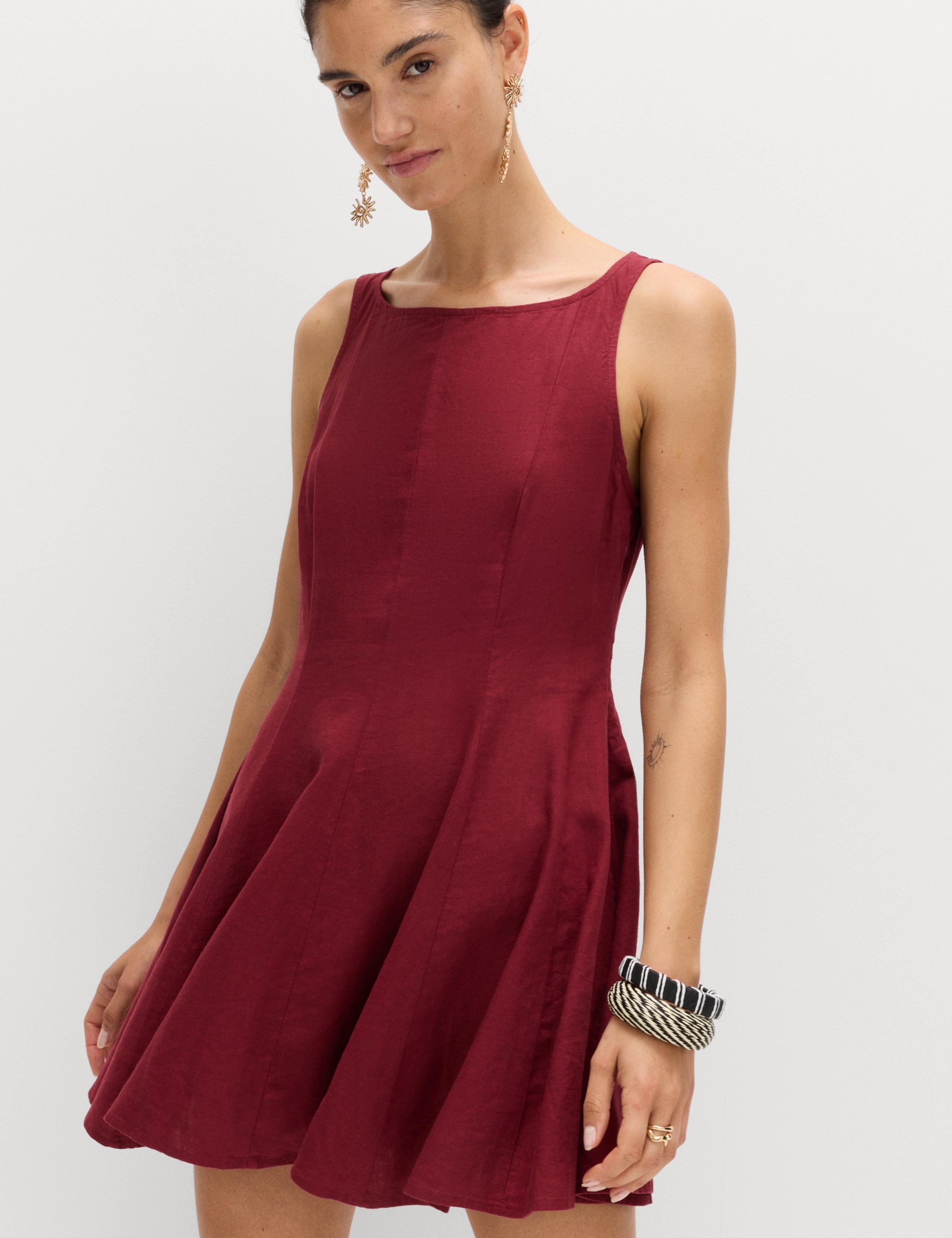 Linen Rich Waisted Mini Shift Dress 1 of 7