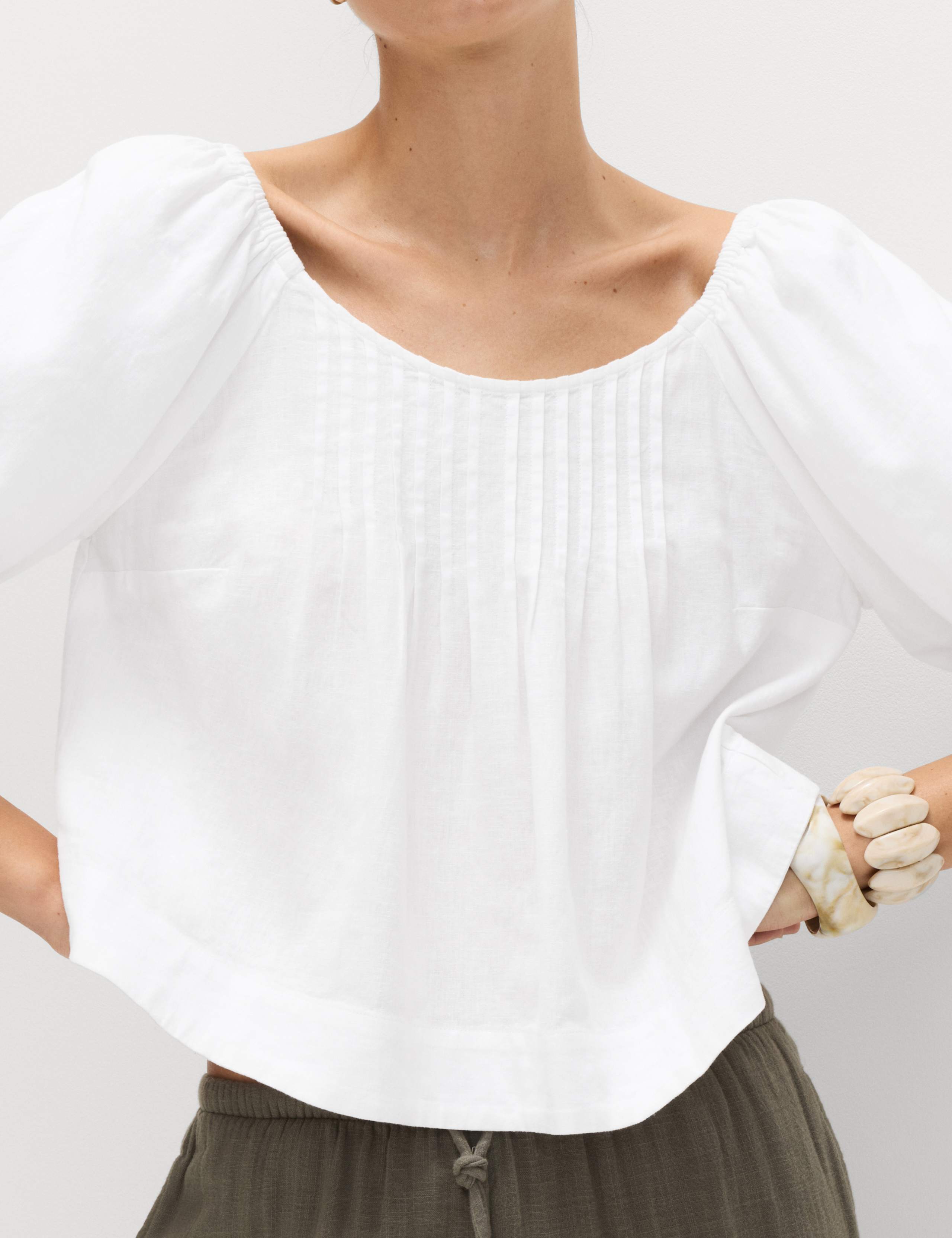 Linen Rich Pleated Puff Sleeve Top 4 of 5