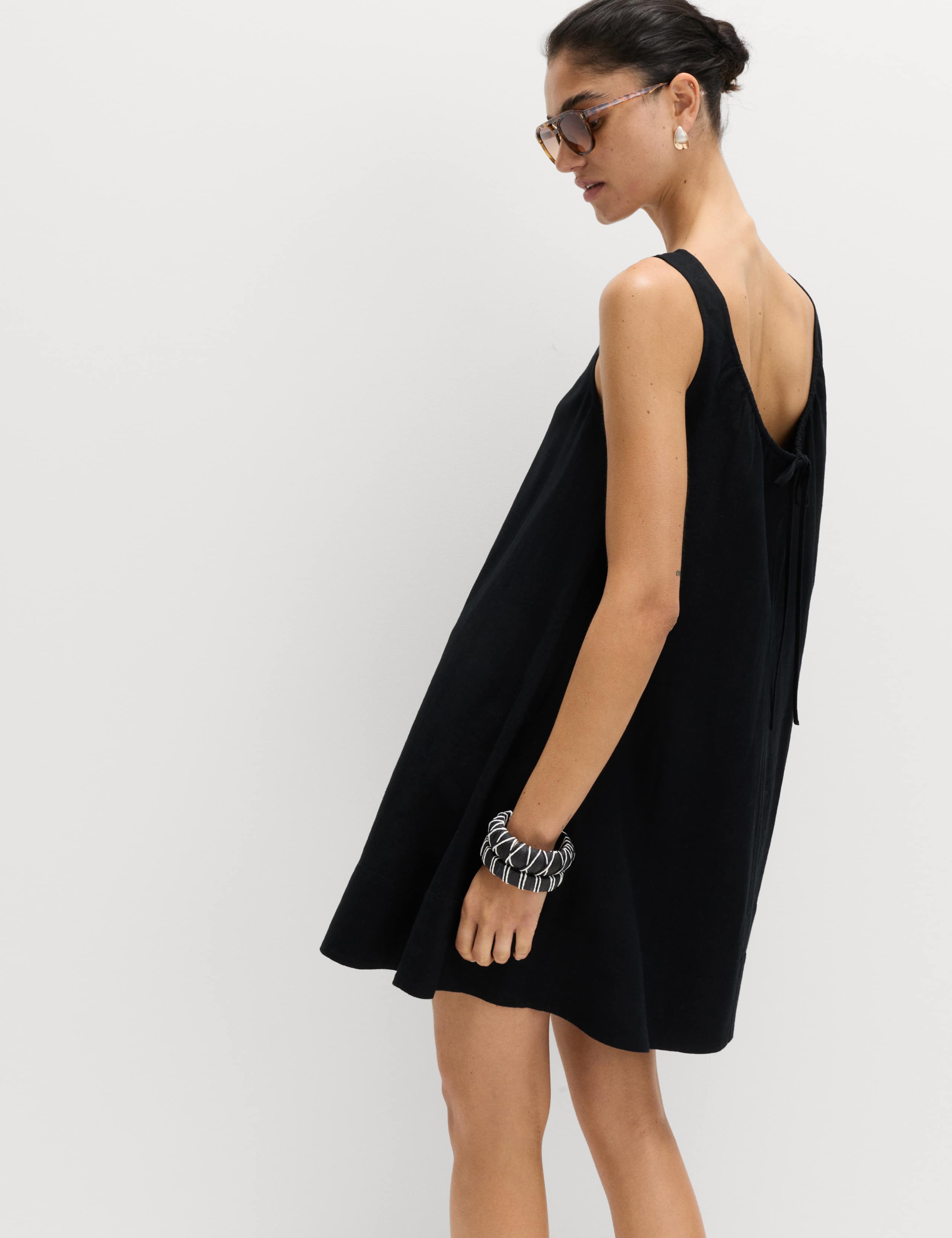 Linen Rich Scoop Neck Mini Swing Dress 3 of 6