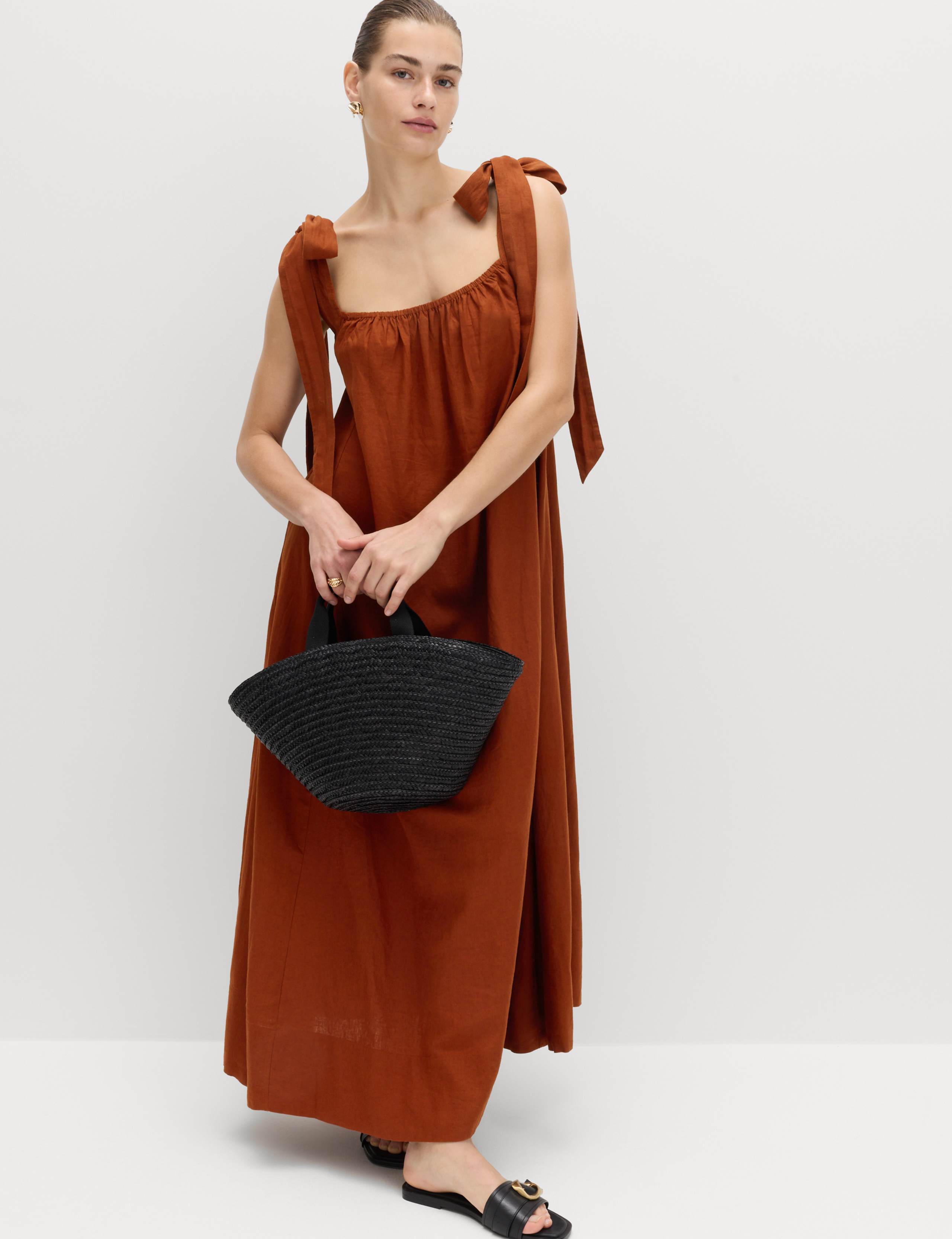 Linen Rich Tie Bow Maxi Beach Dress 1 of 7