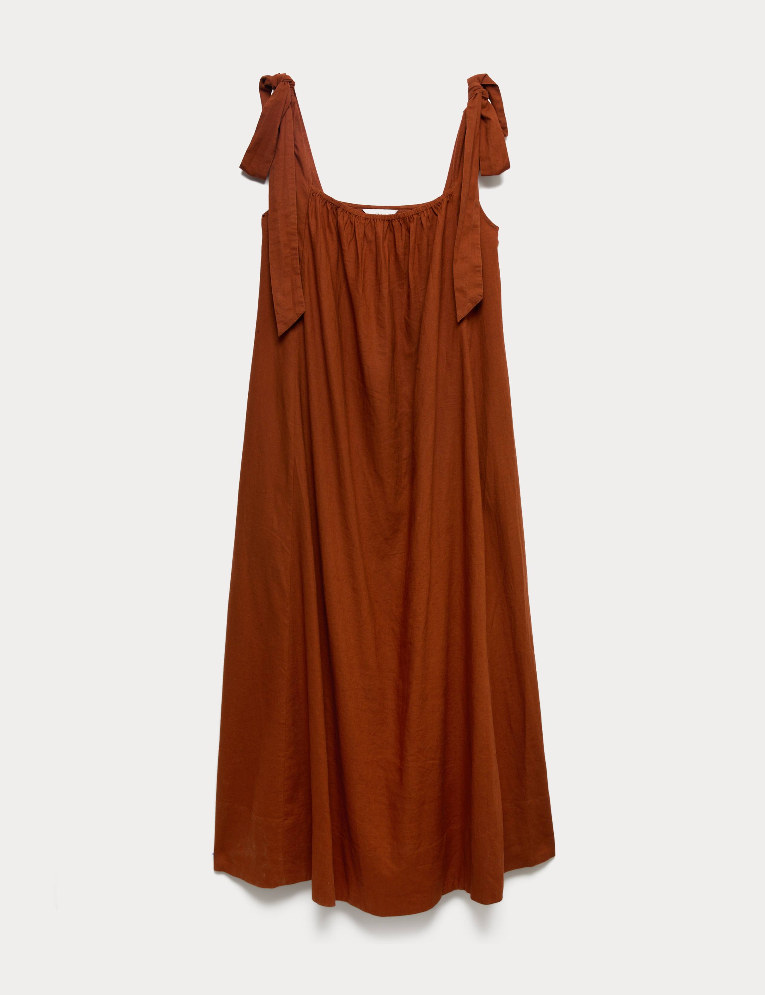 Linen Rich Tie Bow Maxi Beach Dress 2 of 7