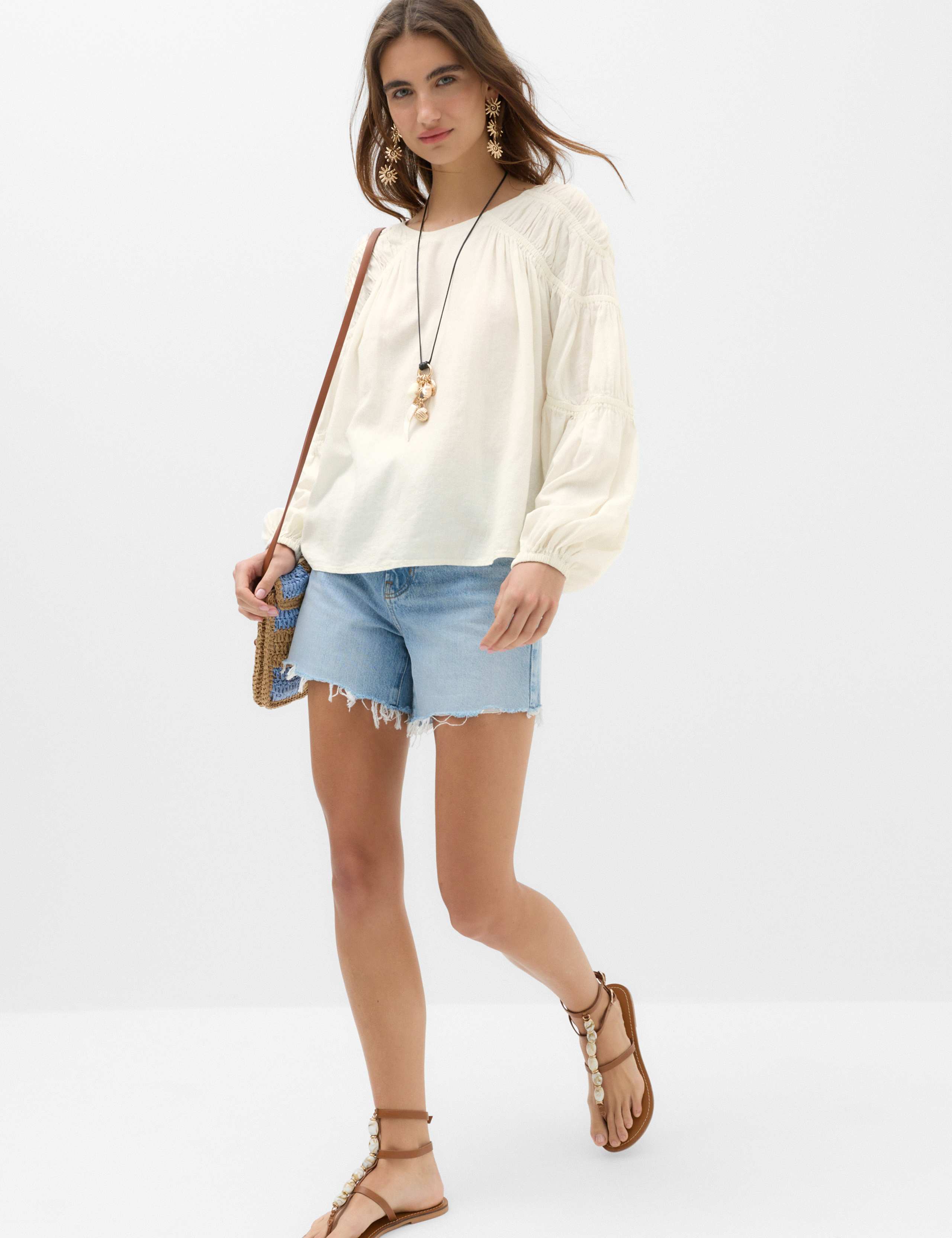 Linen Blend Relaxed Shirred Top 5 of 6