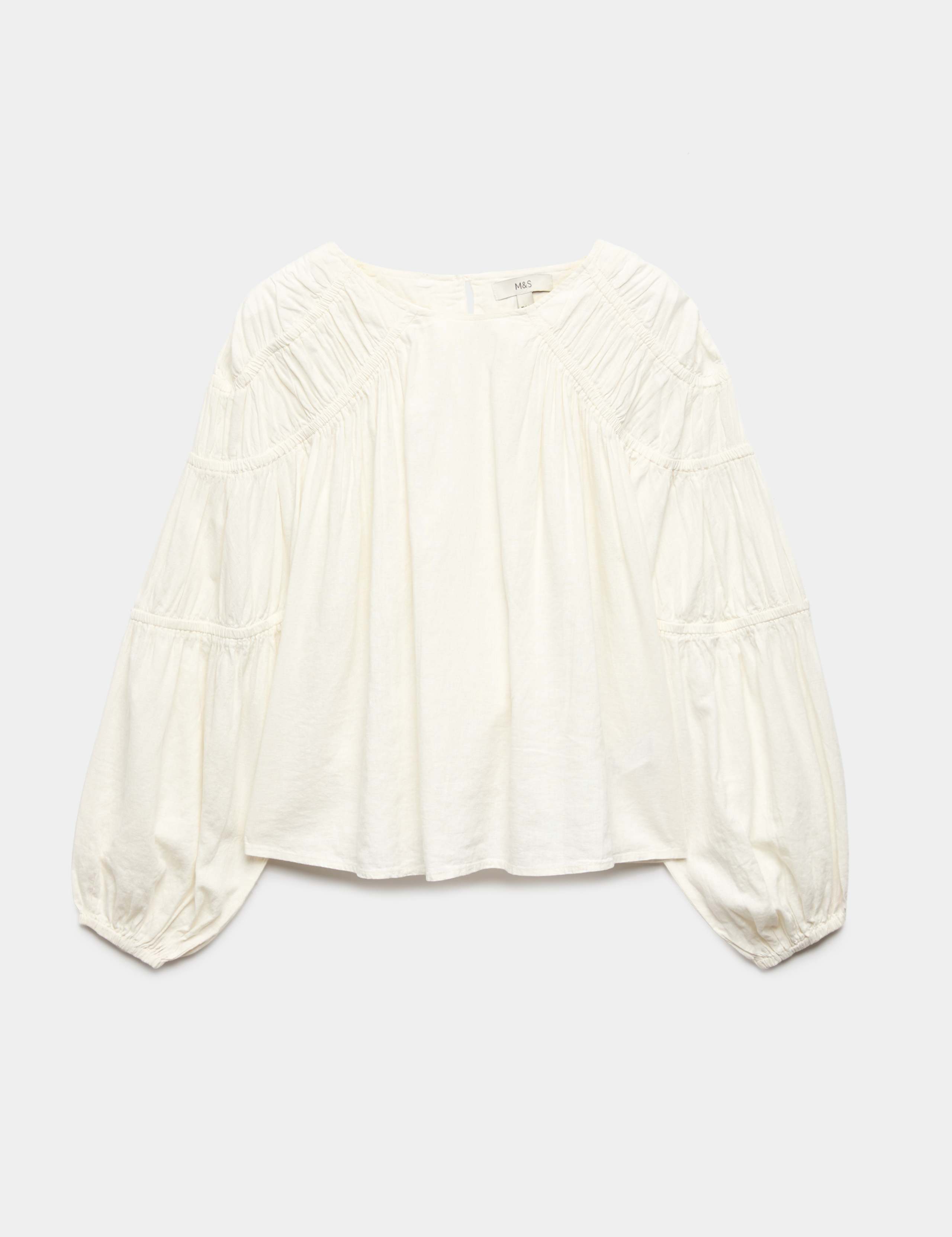 Linen Blend Relaxed Shirred Top 2 of 6