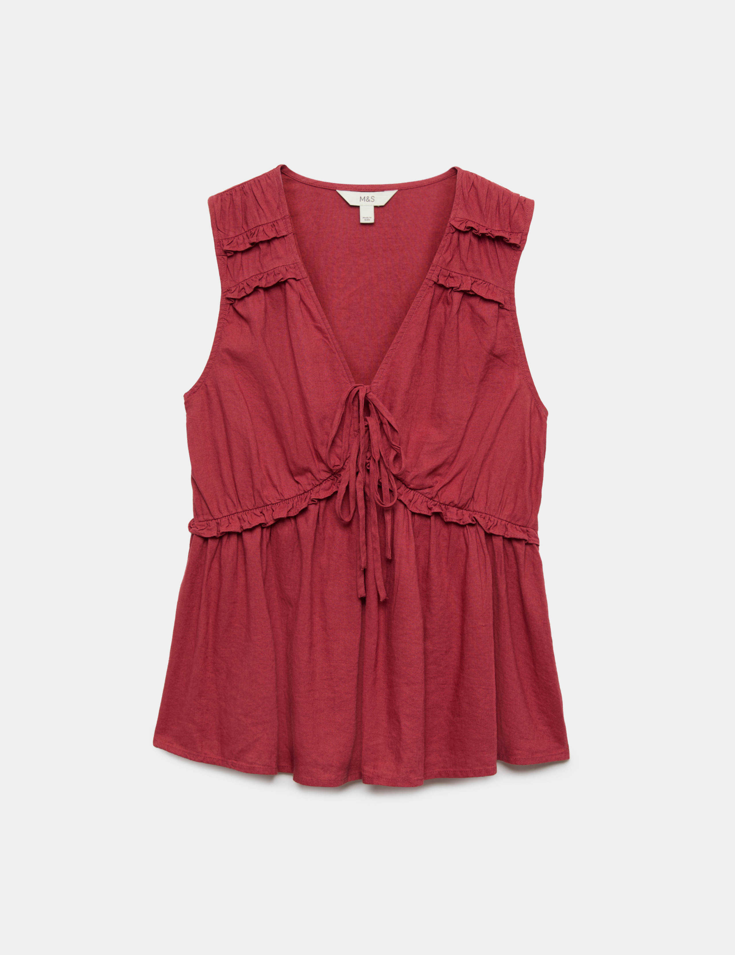 Linen Rich V-Neck Tie Detail Top 2 of 6