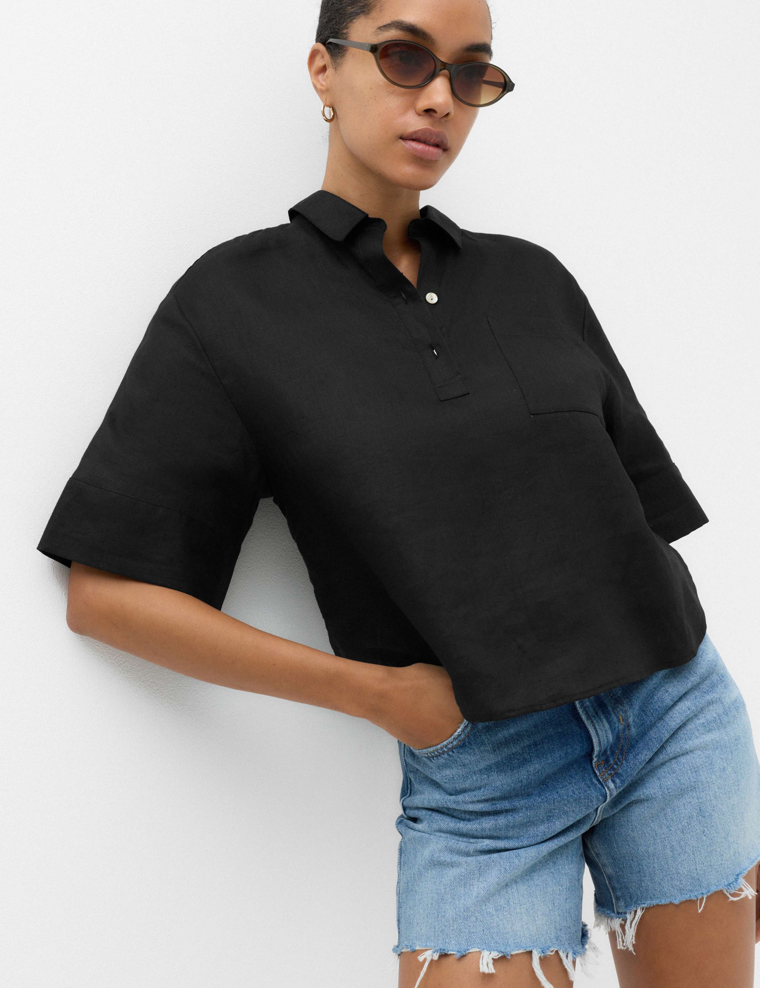 Pure Linen V-Neck Relaxed Top 1 of 4