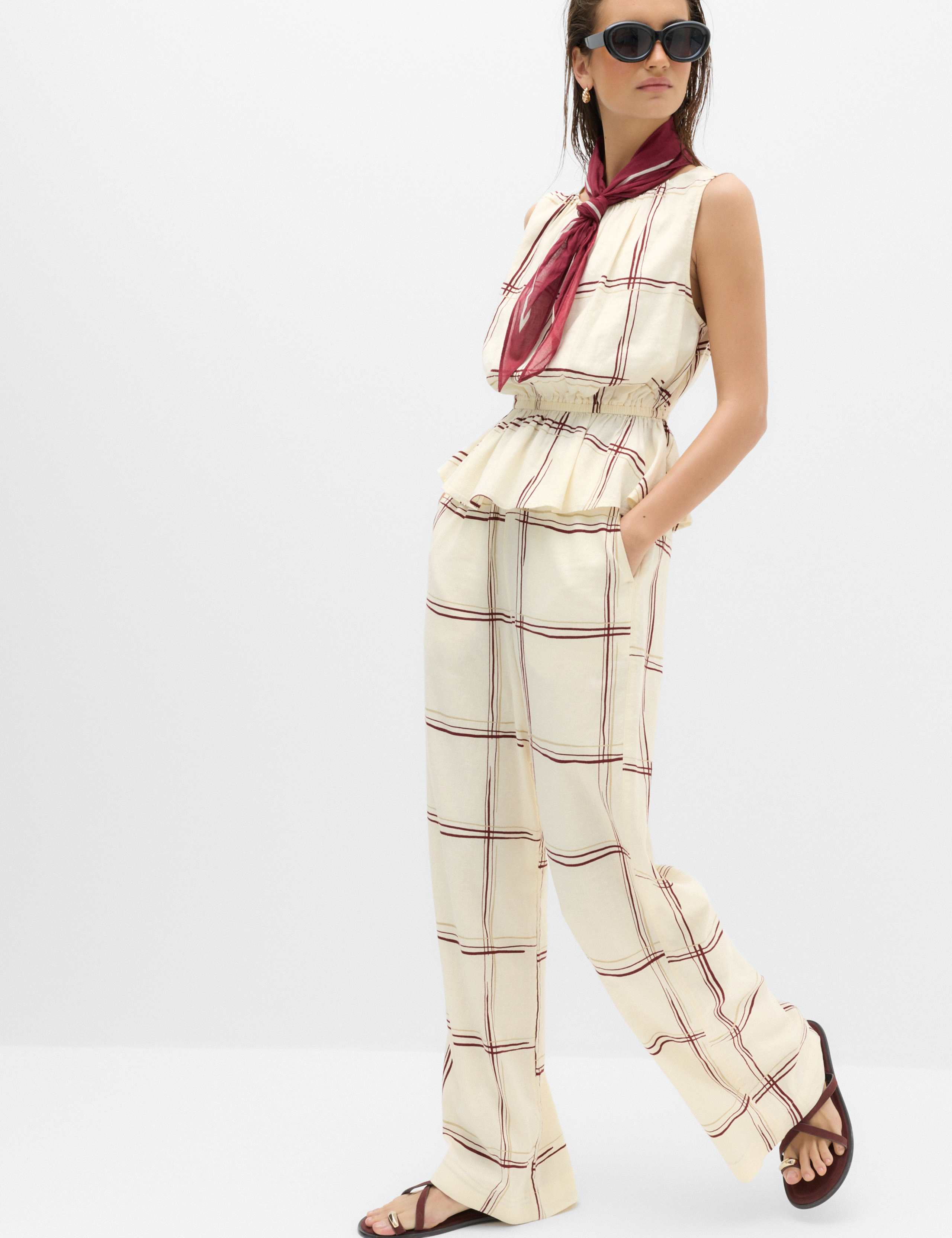 Linen Rich Printed Waisted Ruched Top 4 of 6