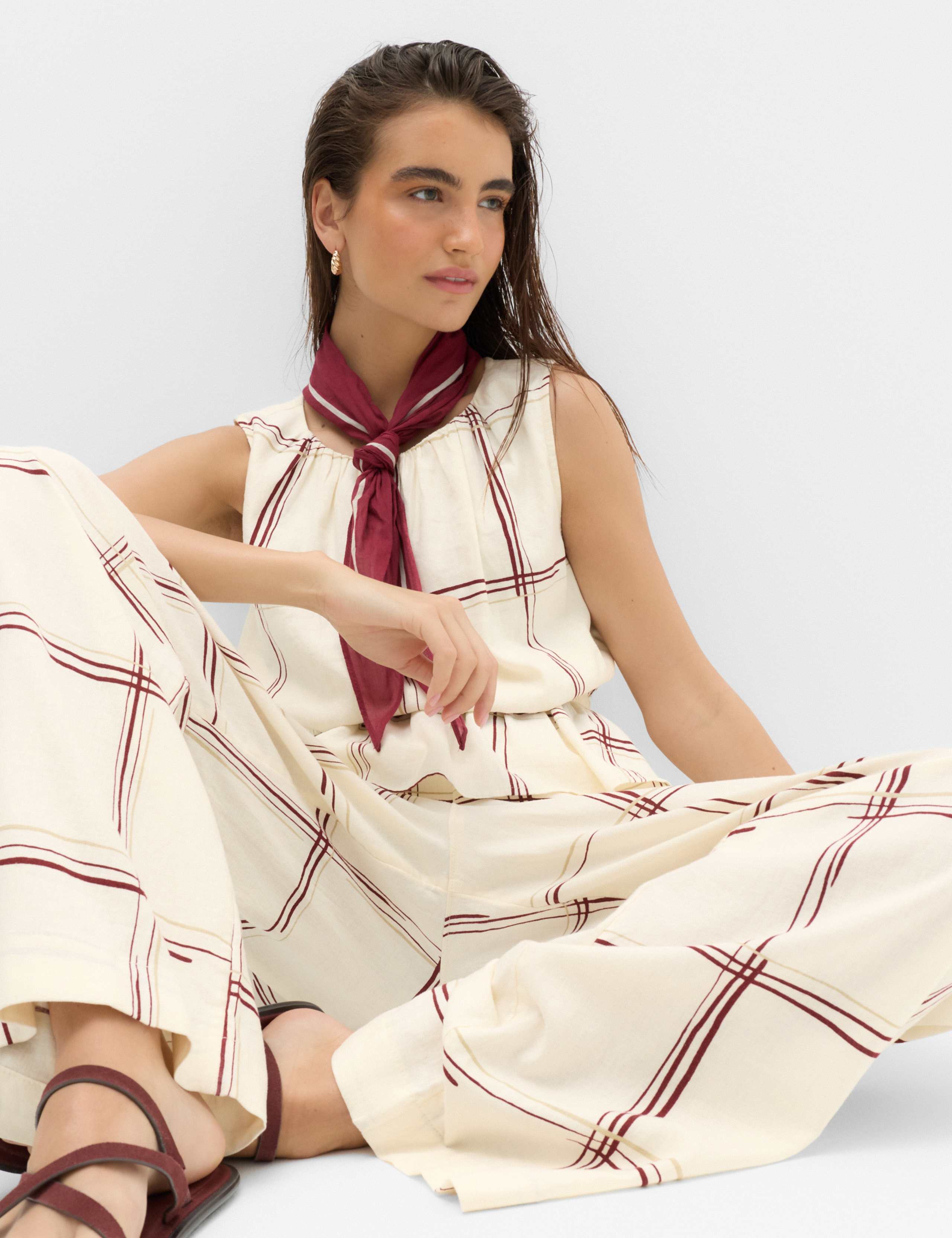 Linen Rich Printed Waisted Ruched Top 6 of 6
