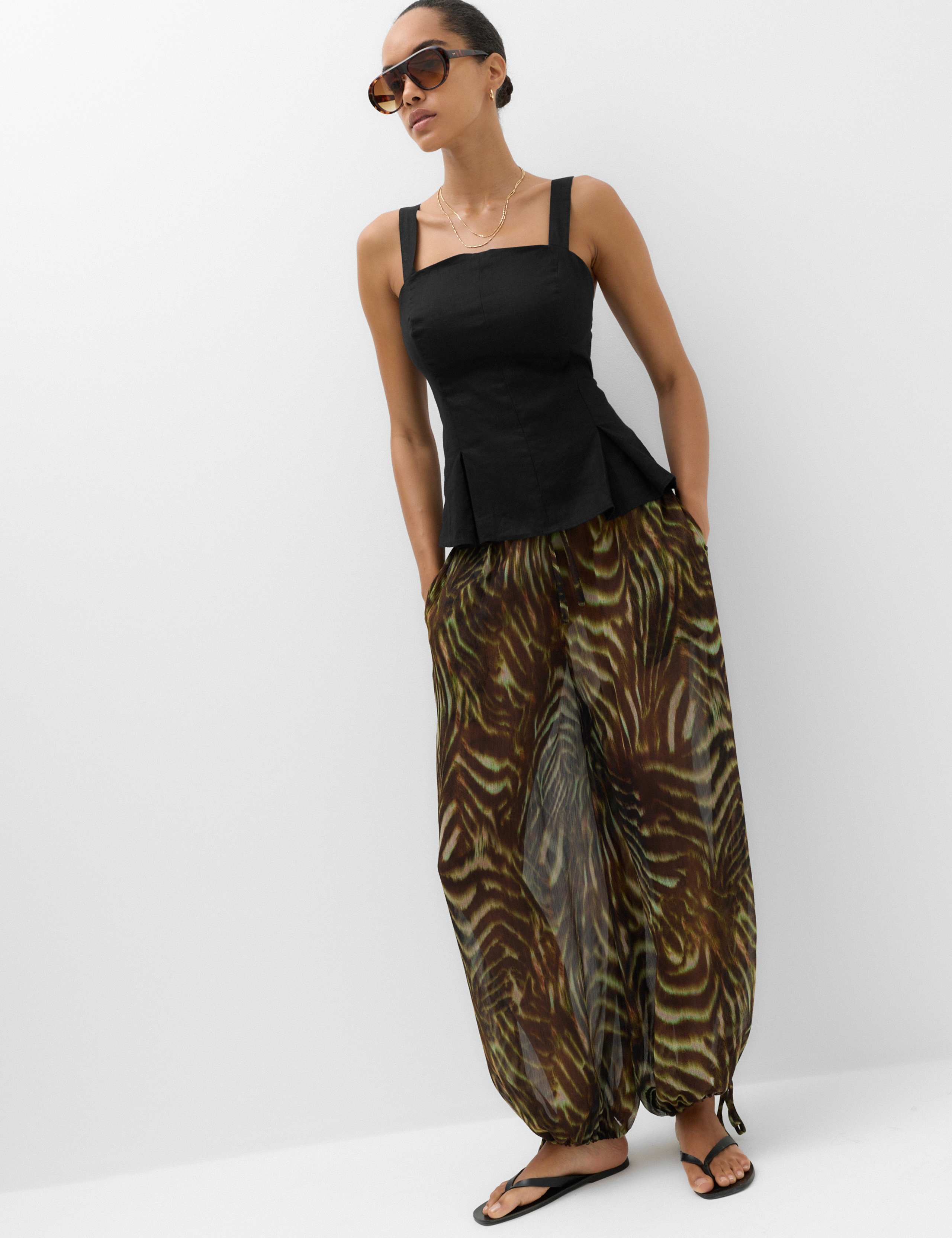 Pure Linen Square Neck Panelled Peplum Top 3 of 6