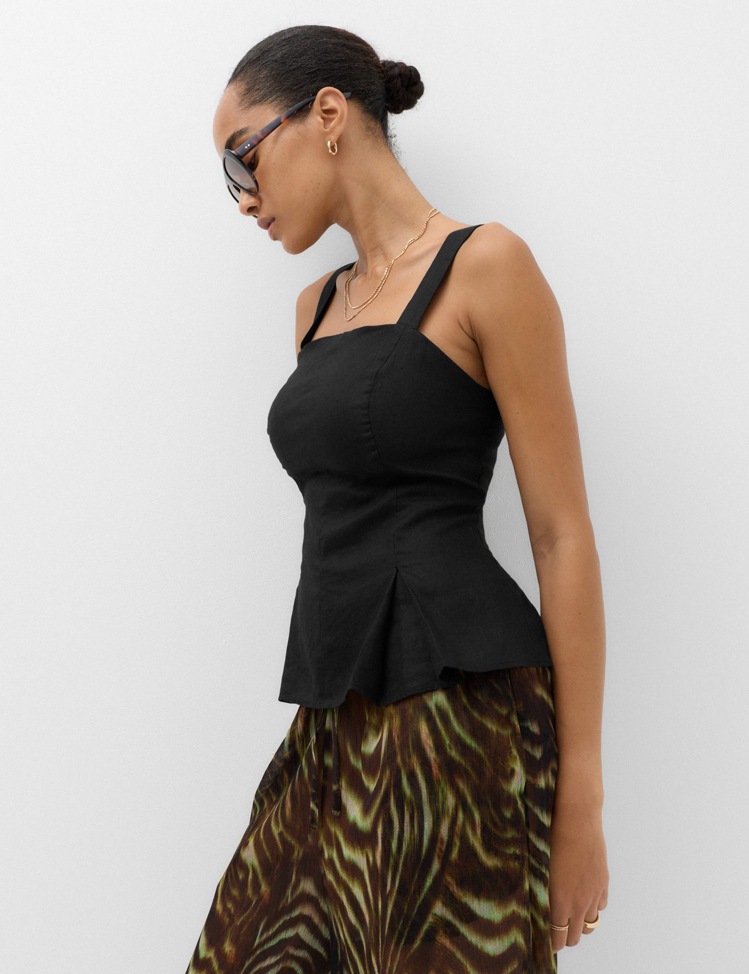 Pure Linen Square Neck Panelled Peplum Top 6 of 6