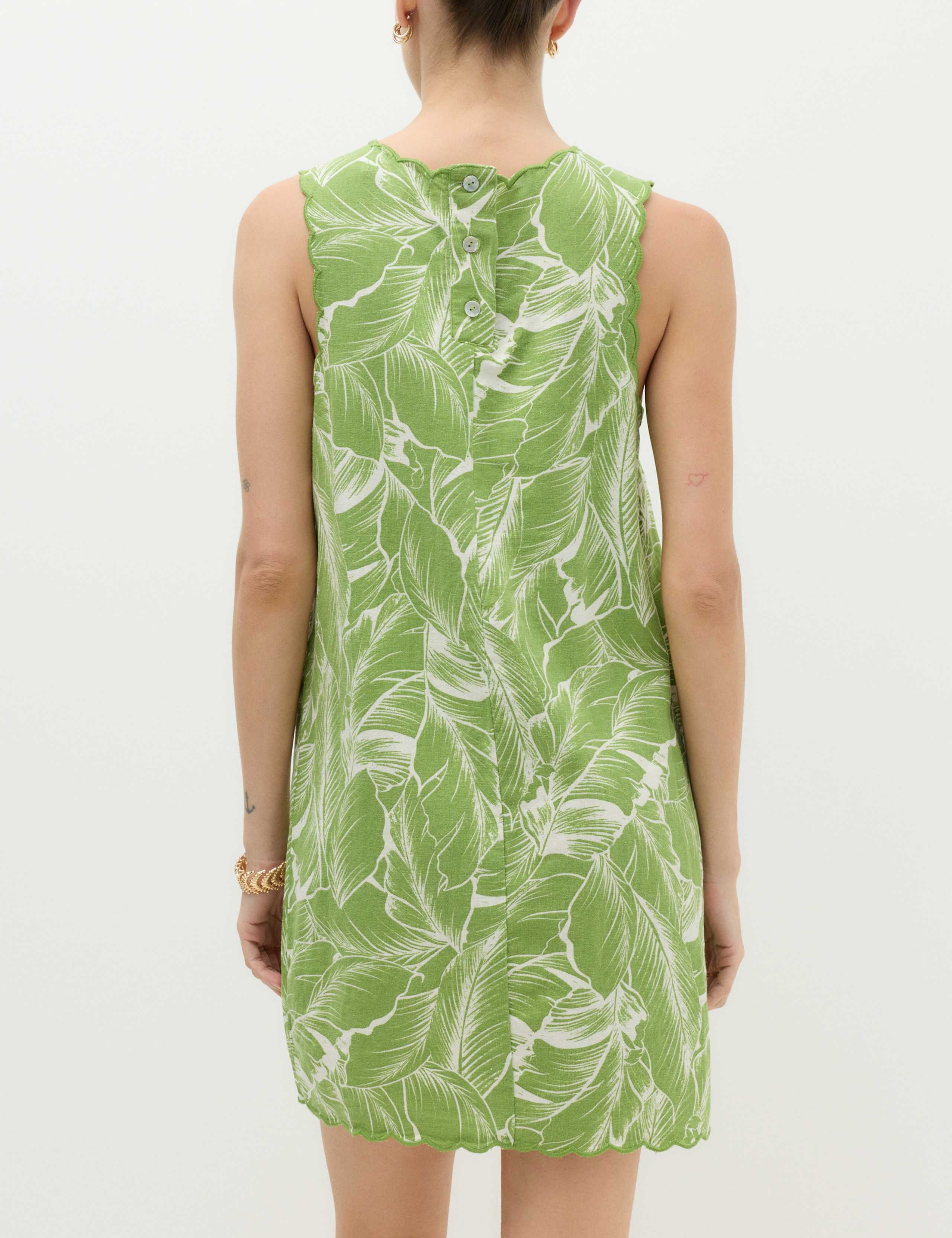 Linen Rich Printed Scallop Mini Shift Dress 5 of 6