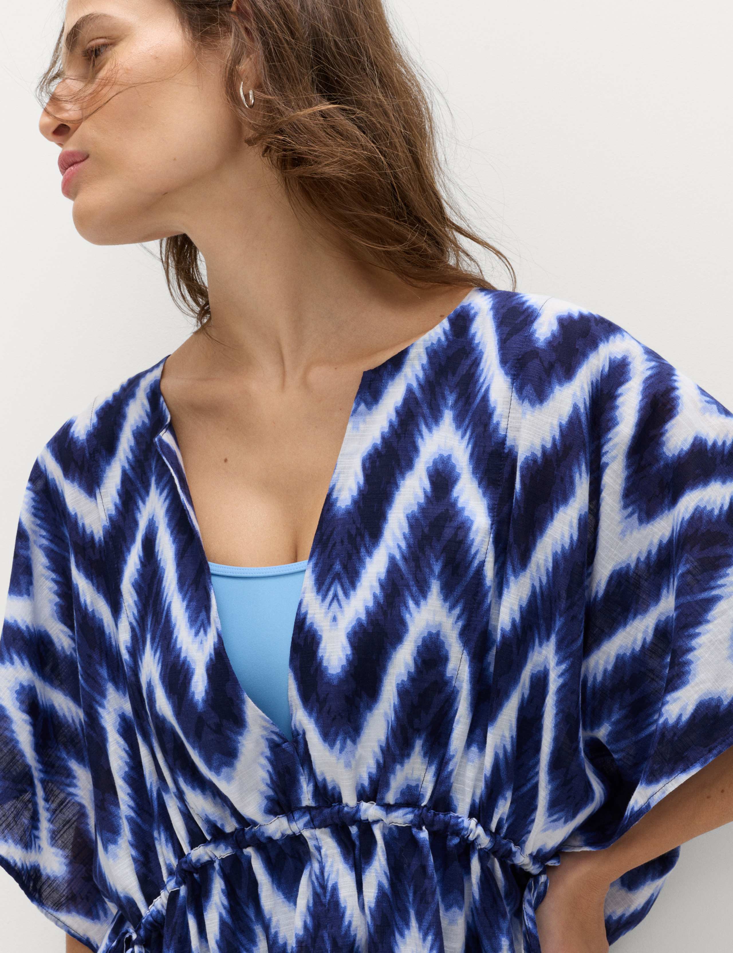 Pure Cotton Printed V-Neck Mini Kaftan Dress 4 of 6