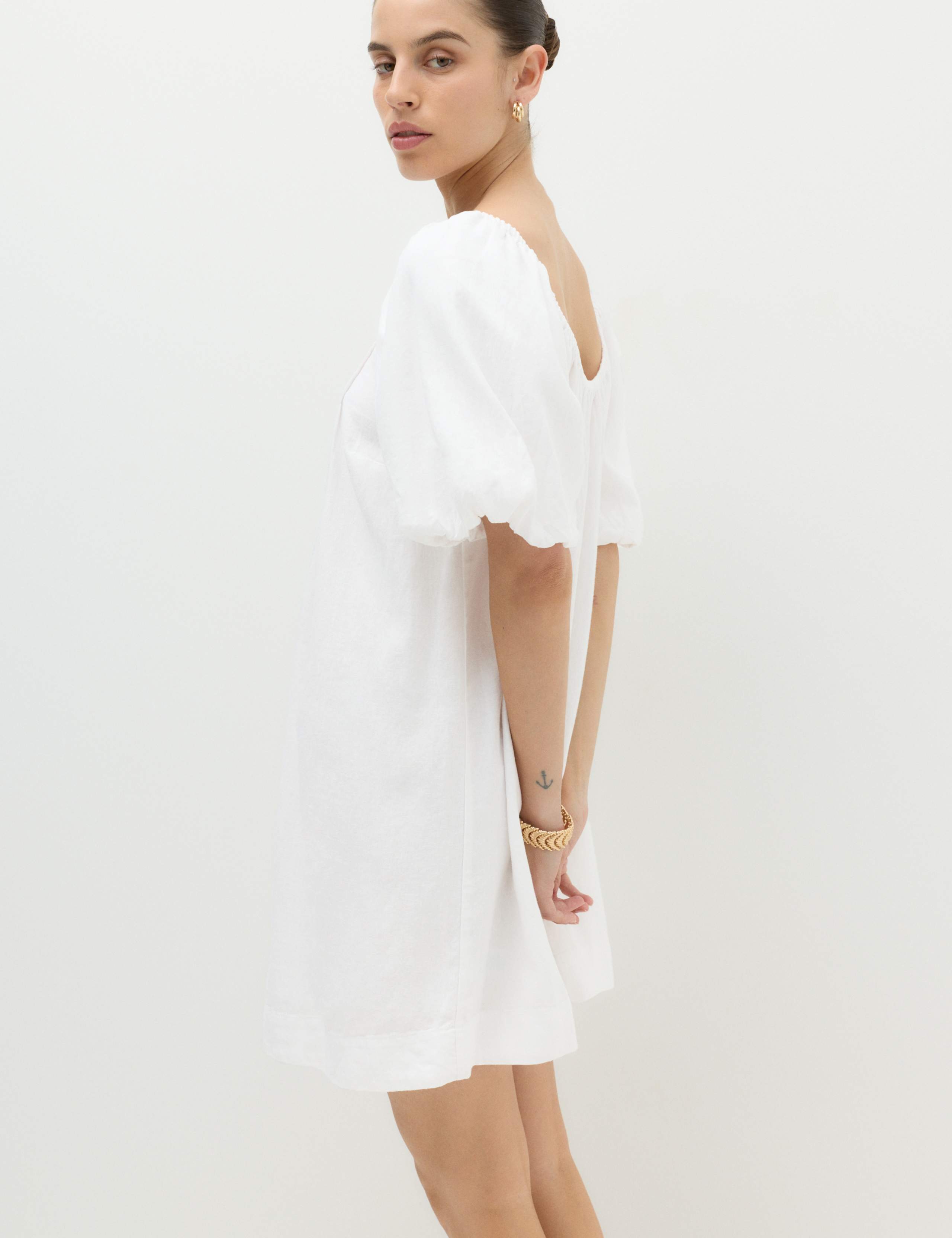 Linen Rich Puff Sleeve Mini Smock Dress 3 of 5