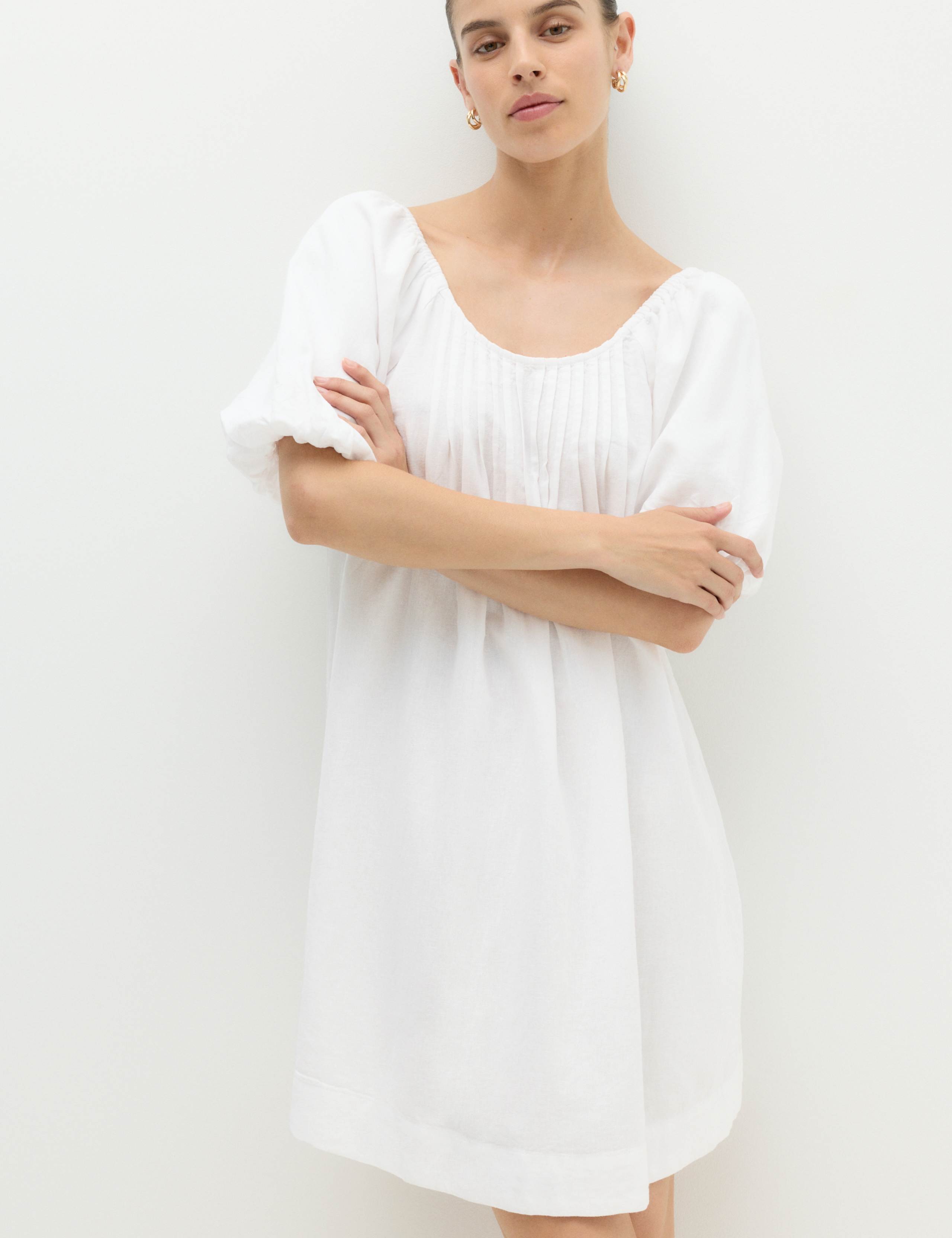 Linen Rich Puff Sleeve Mini Smock Dress 4 of 5
