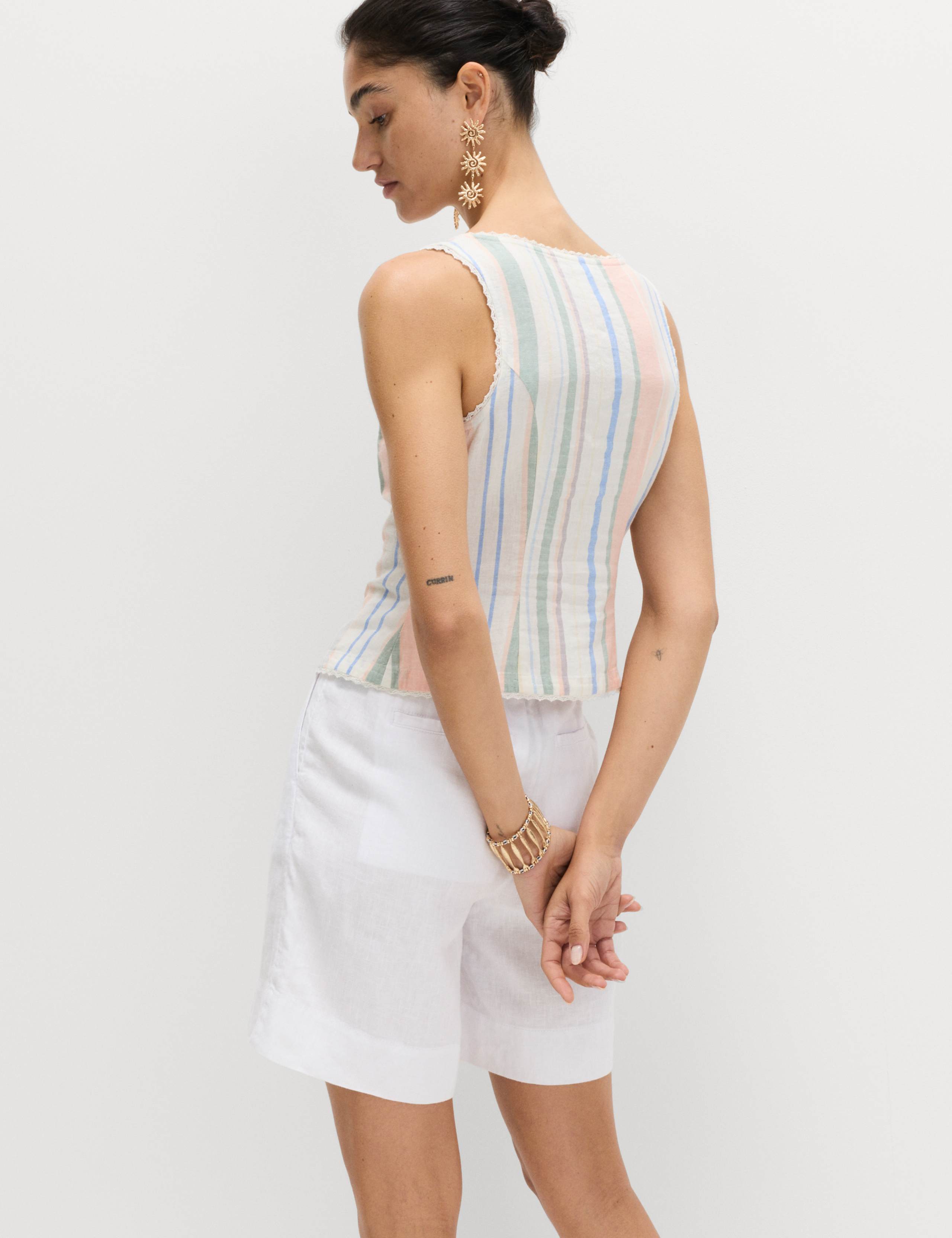 Linen Rich Lace Insert Corset Top 5 of 5