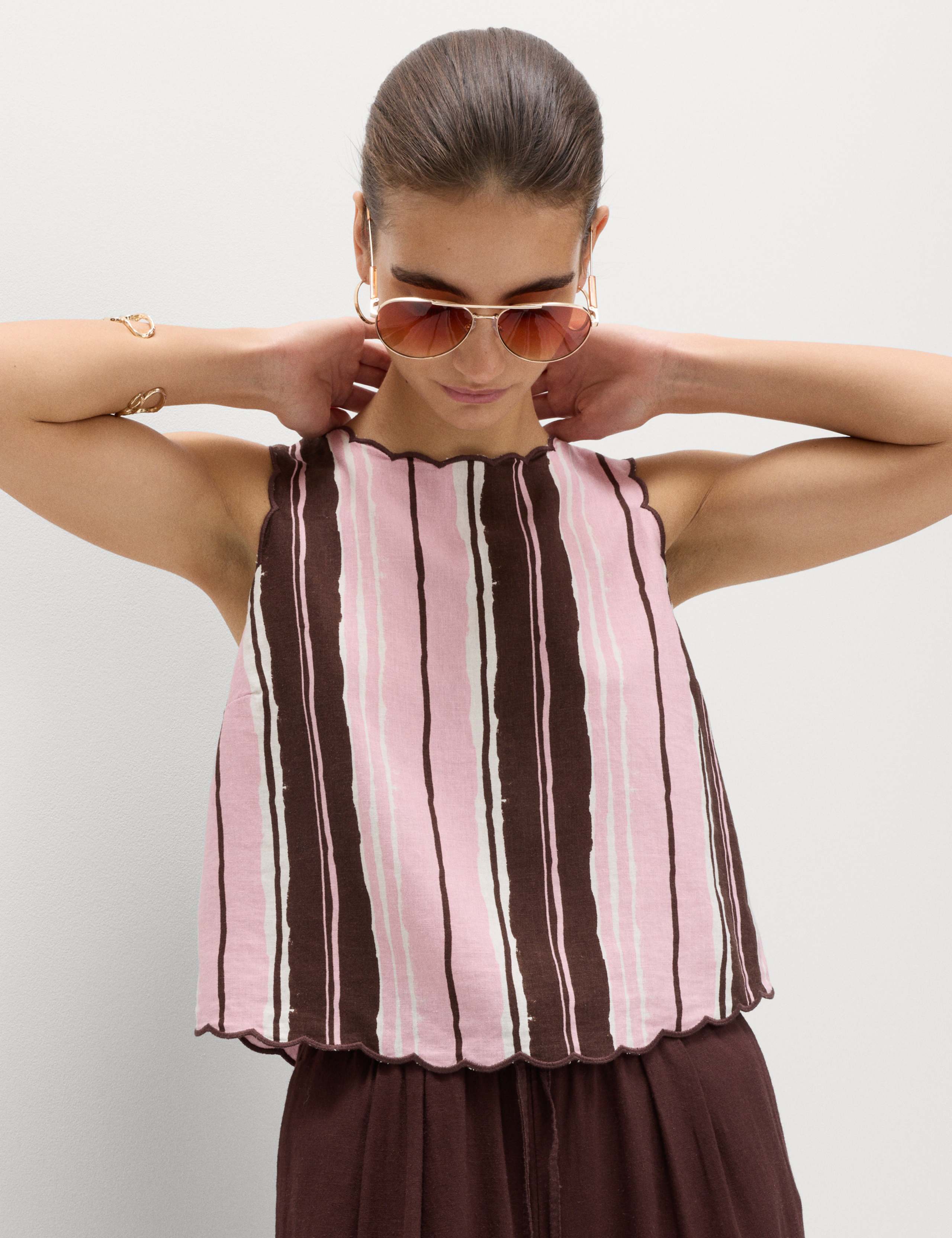 Linen Rich Striped High Neck Vest Top 5 of 5