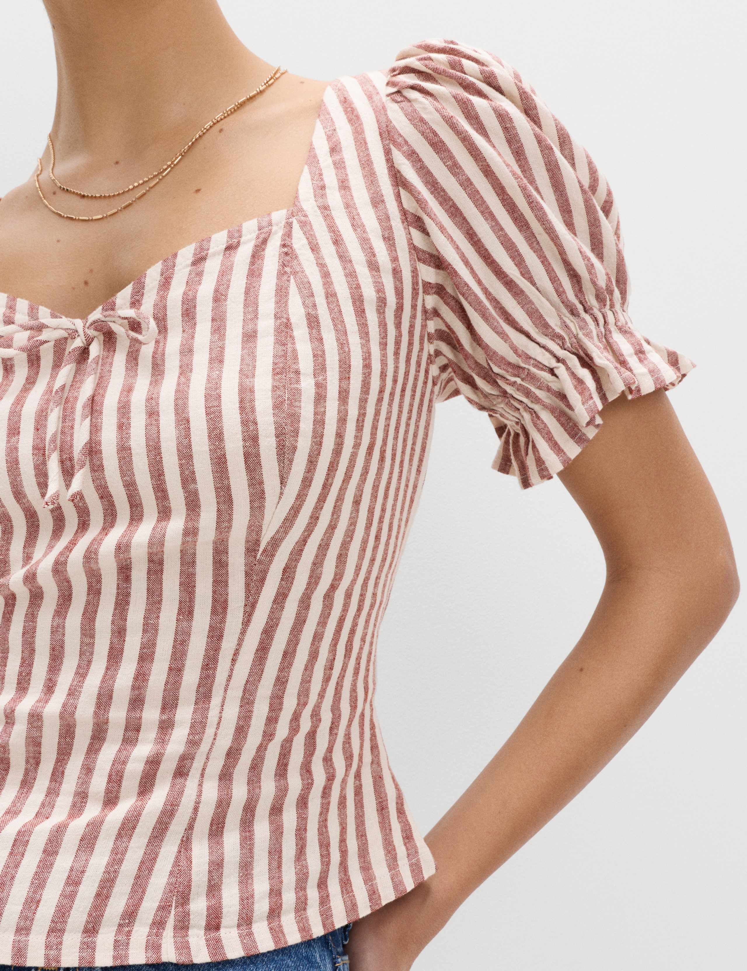 Linen Rich Printed Sweetheart Neck Top 3 of 5