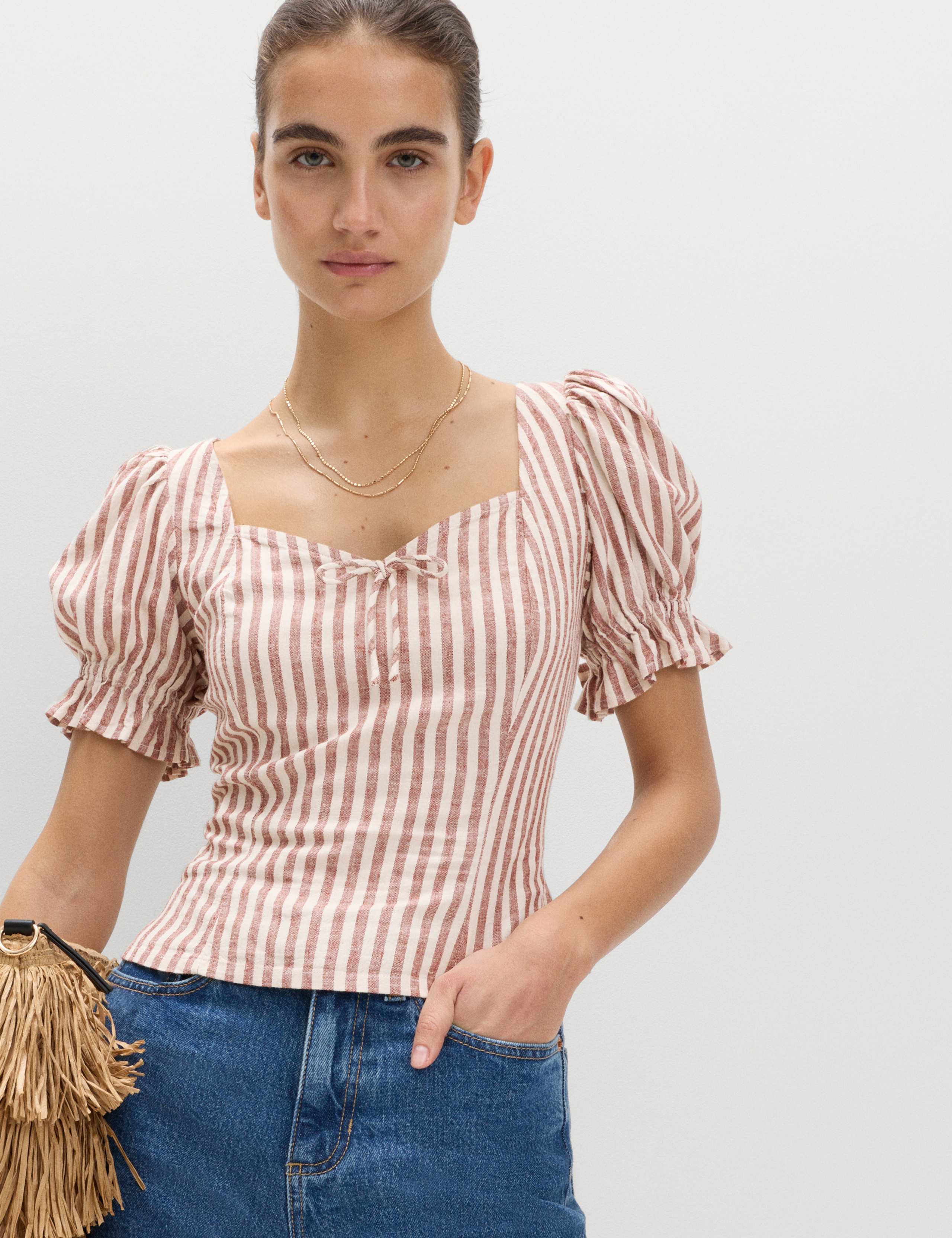 Linen Rich Printed Sweetheart Neck Top 5 of 5