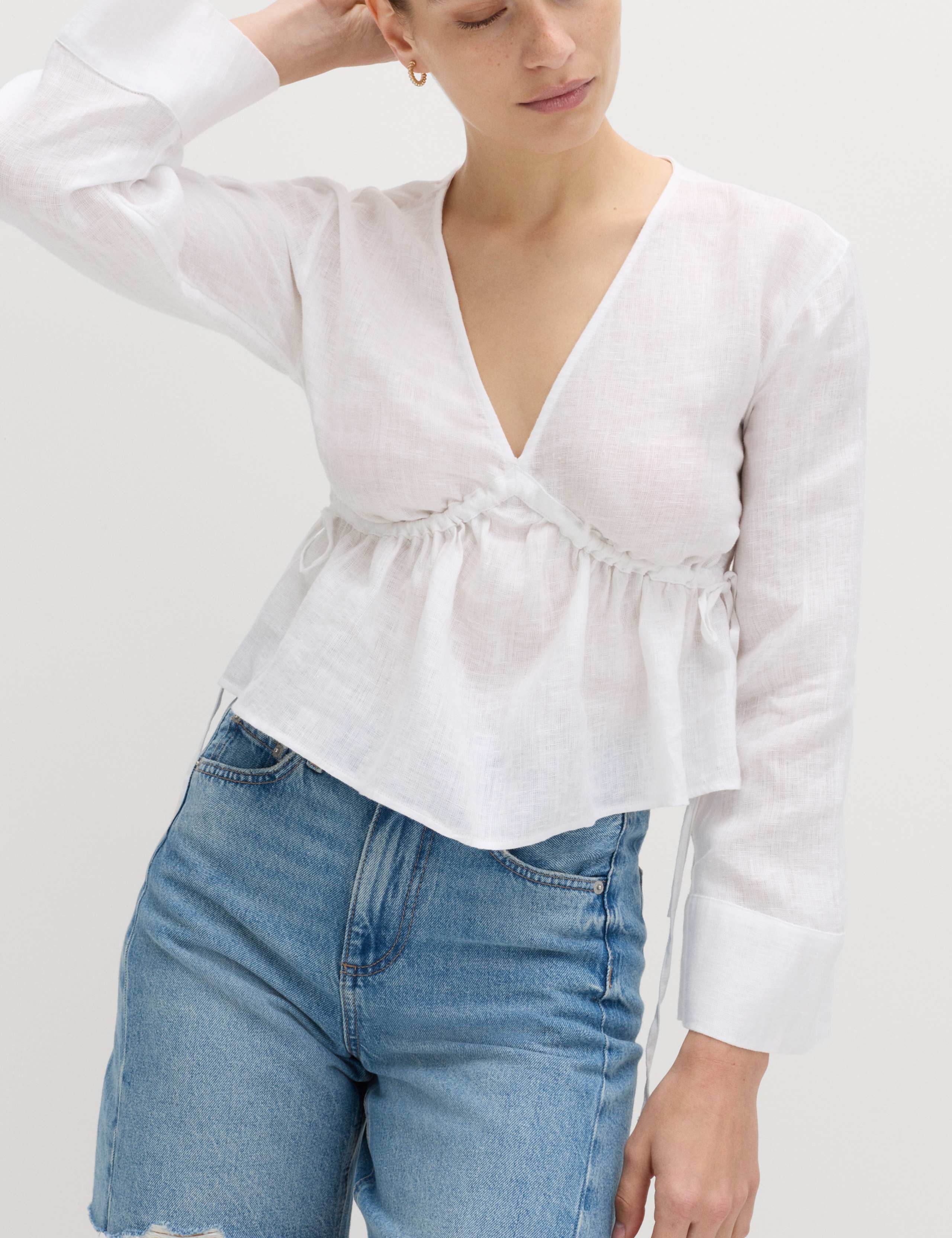 Pure Linen V-Neck Peplum Top 1 of 5