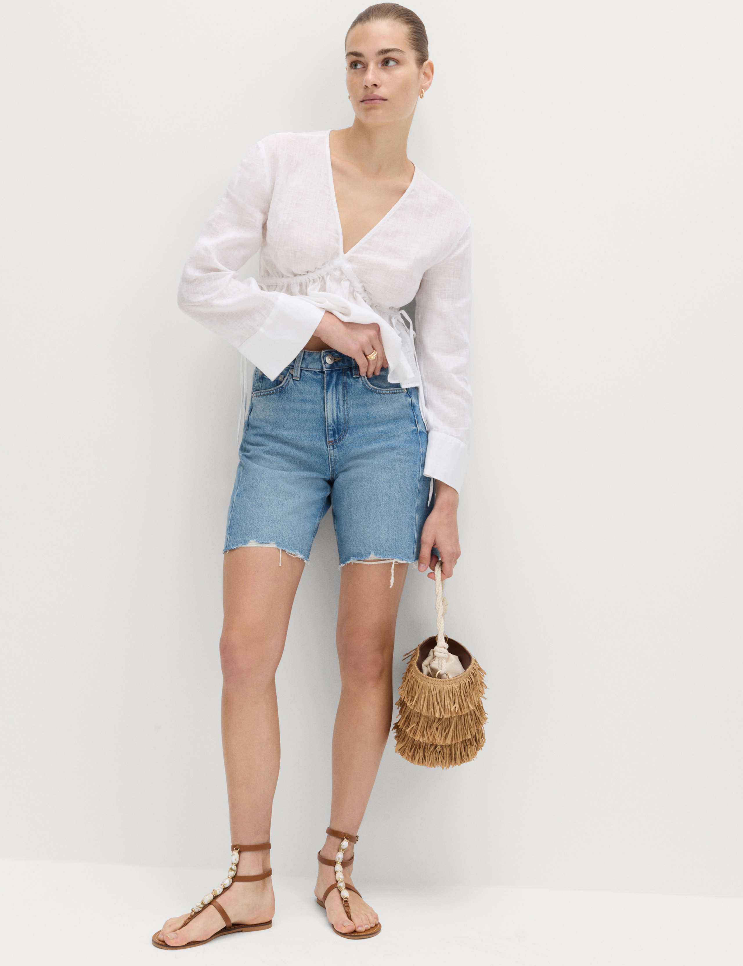 Pure Linen V-Neck Peplum Top 3 of 5