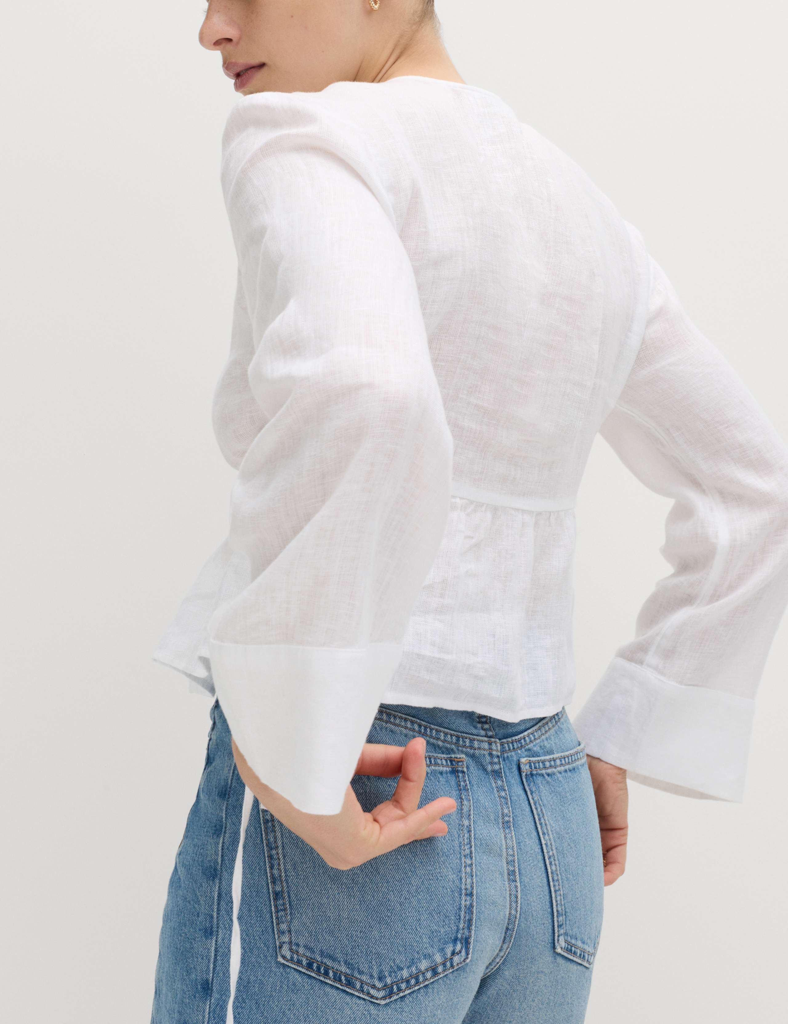 Pure Linen V-Neck Peplum Top 4 of 5