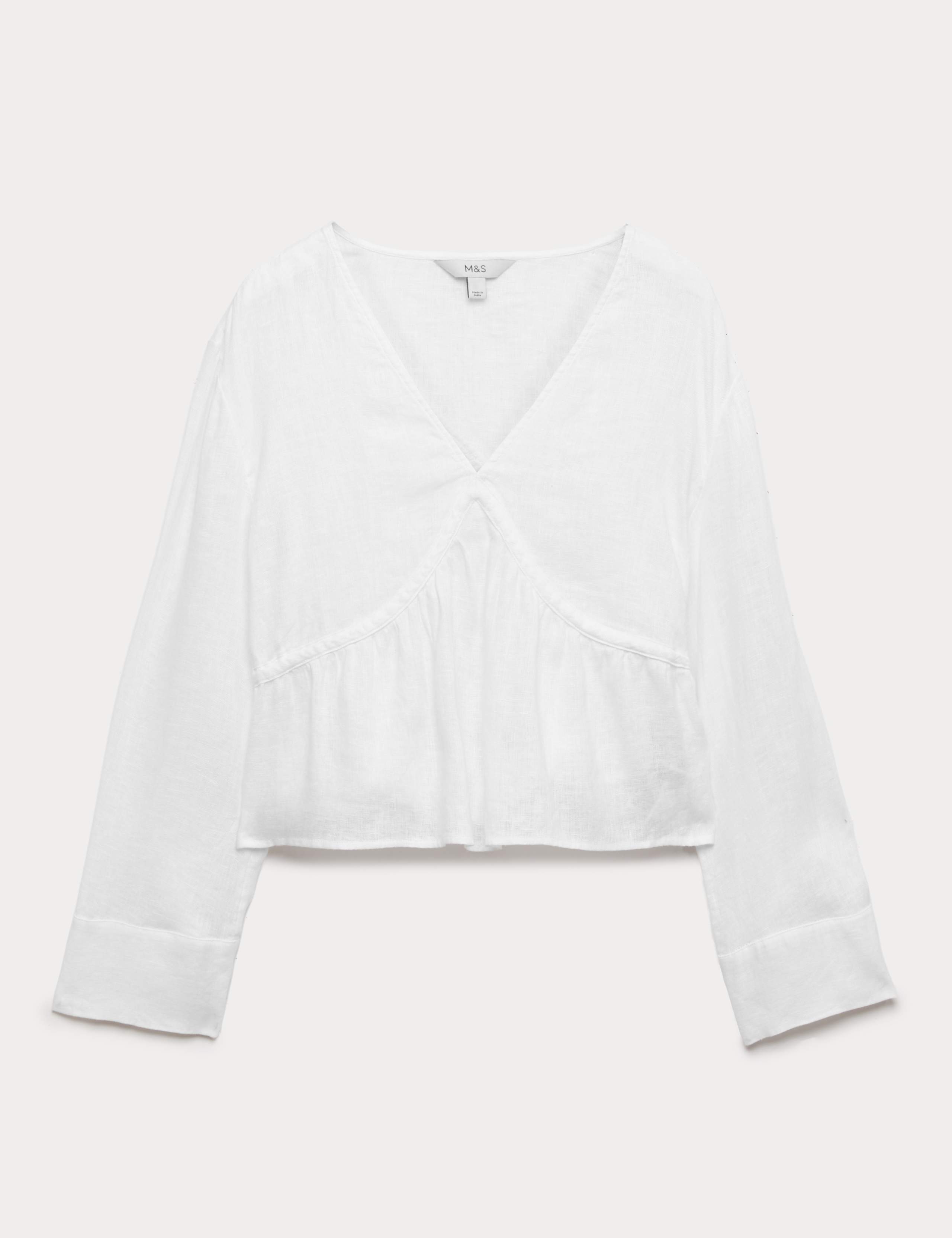 Pure Linen V-Neck Peplum Top 2 of 5