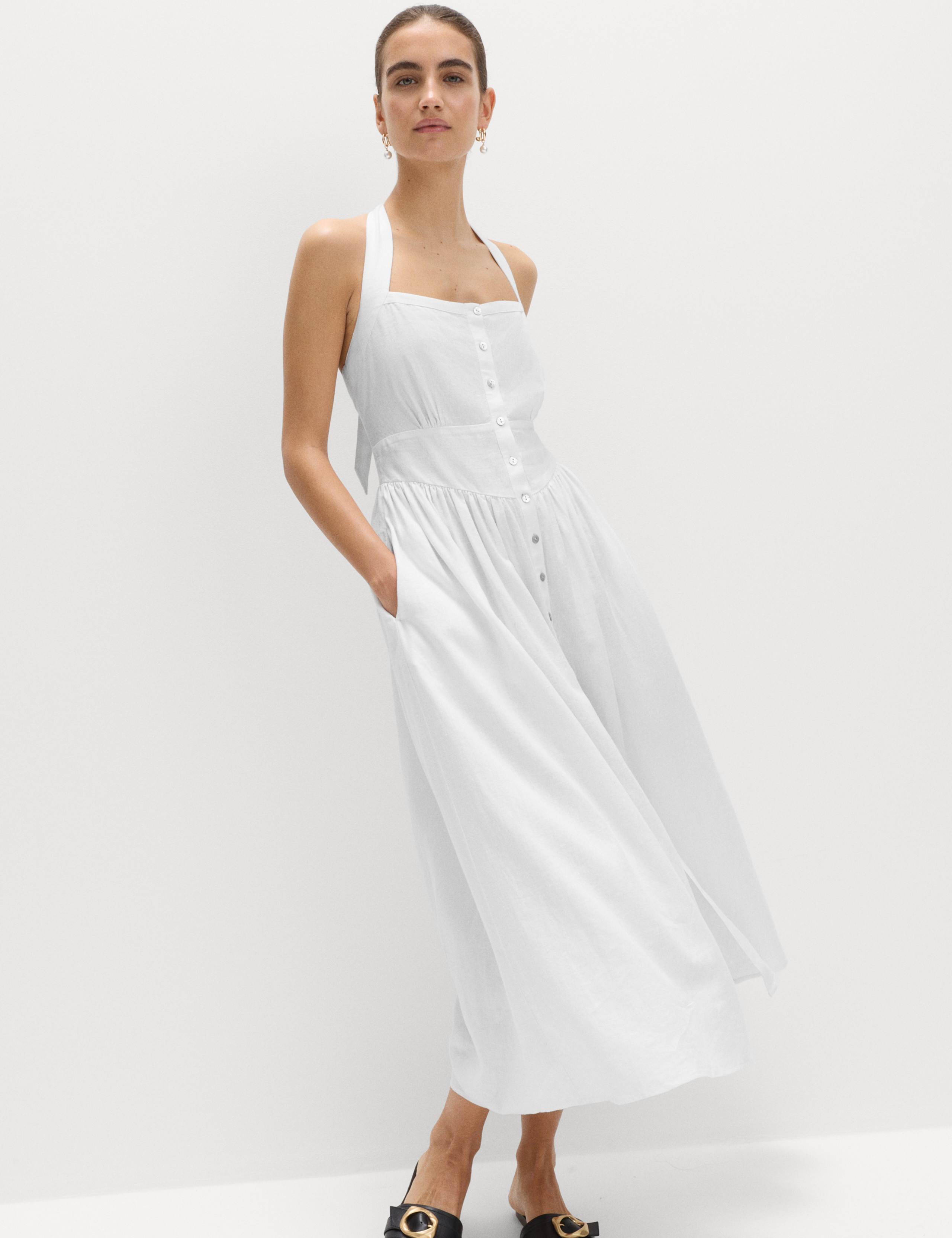 Linen Rich Halter Neck Maxi Beach Dress 1 of 5