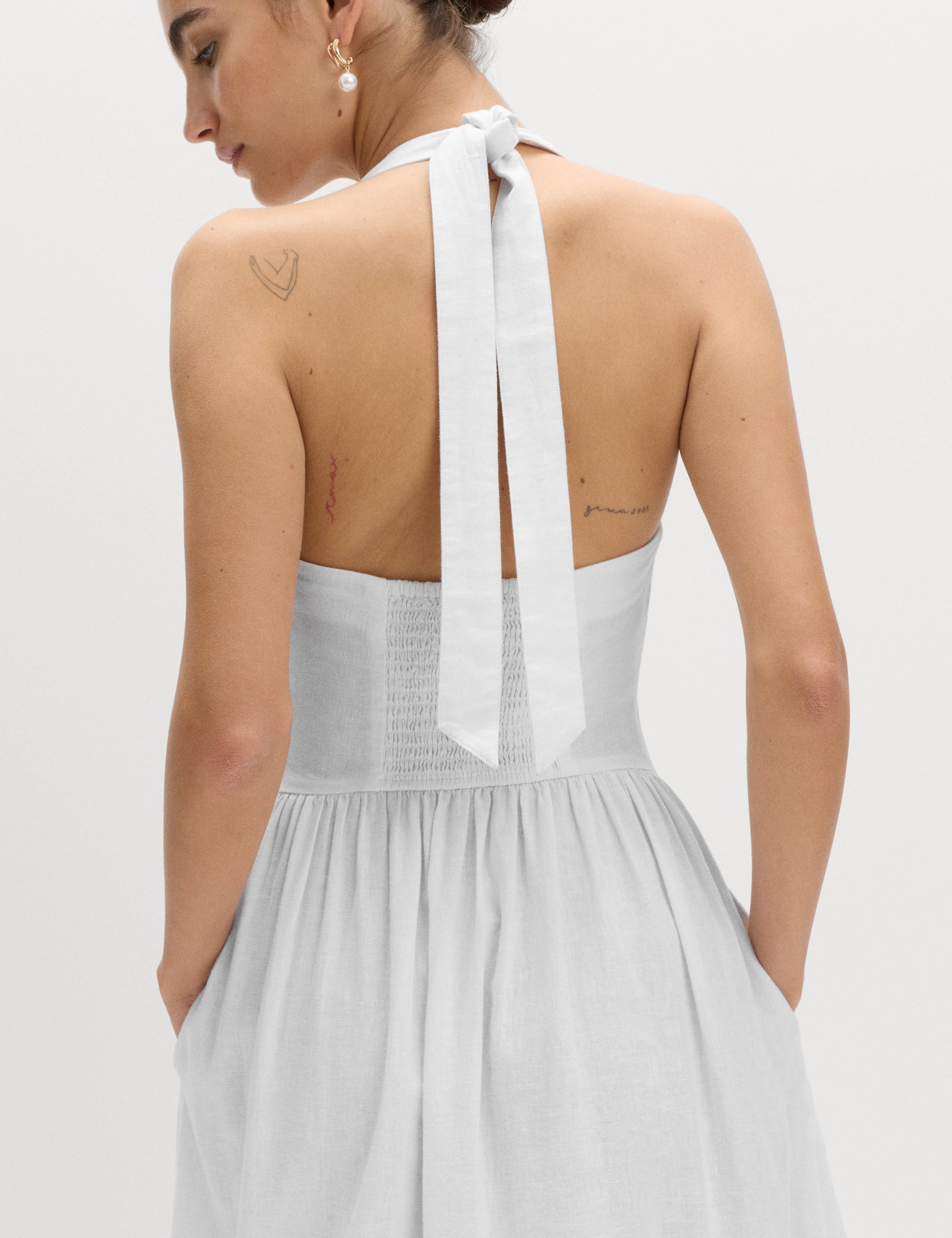 Linen Rich Halter Neck Maxi Beach Dress 4 of 5