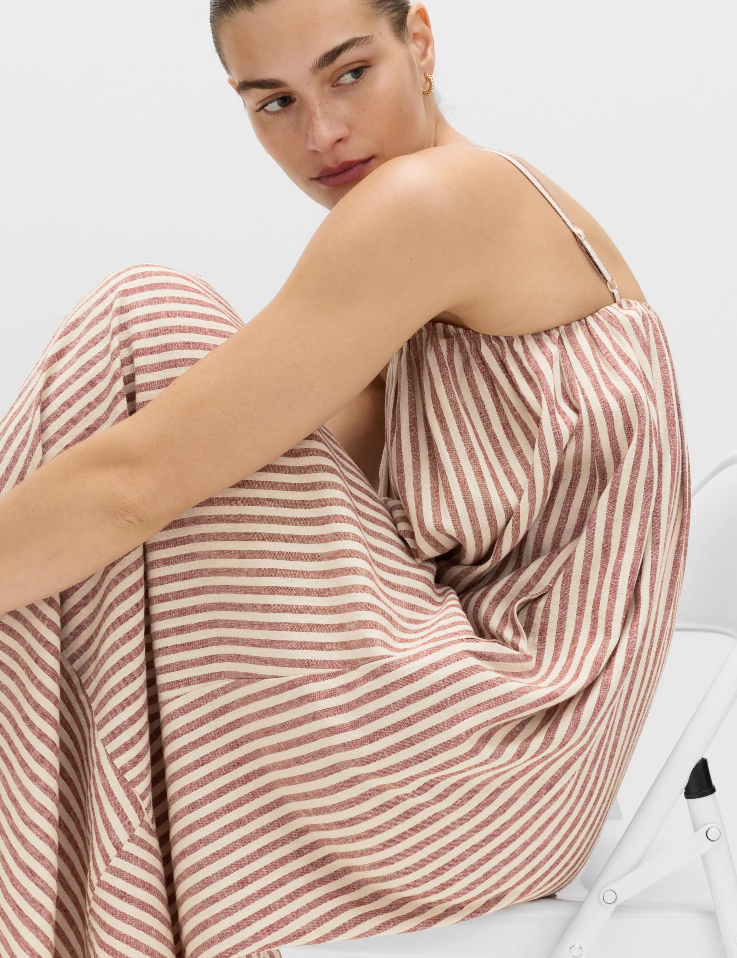 Linen Rich Striped Maxi Slip Dress 6 of 7