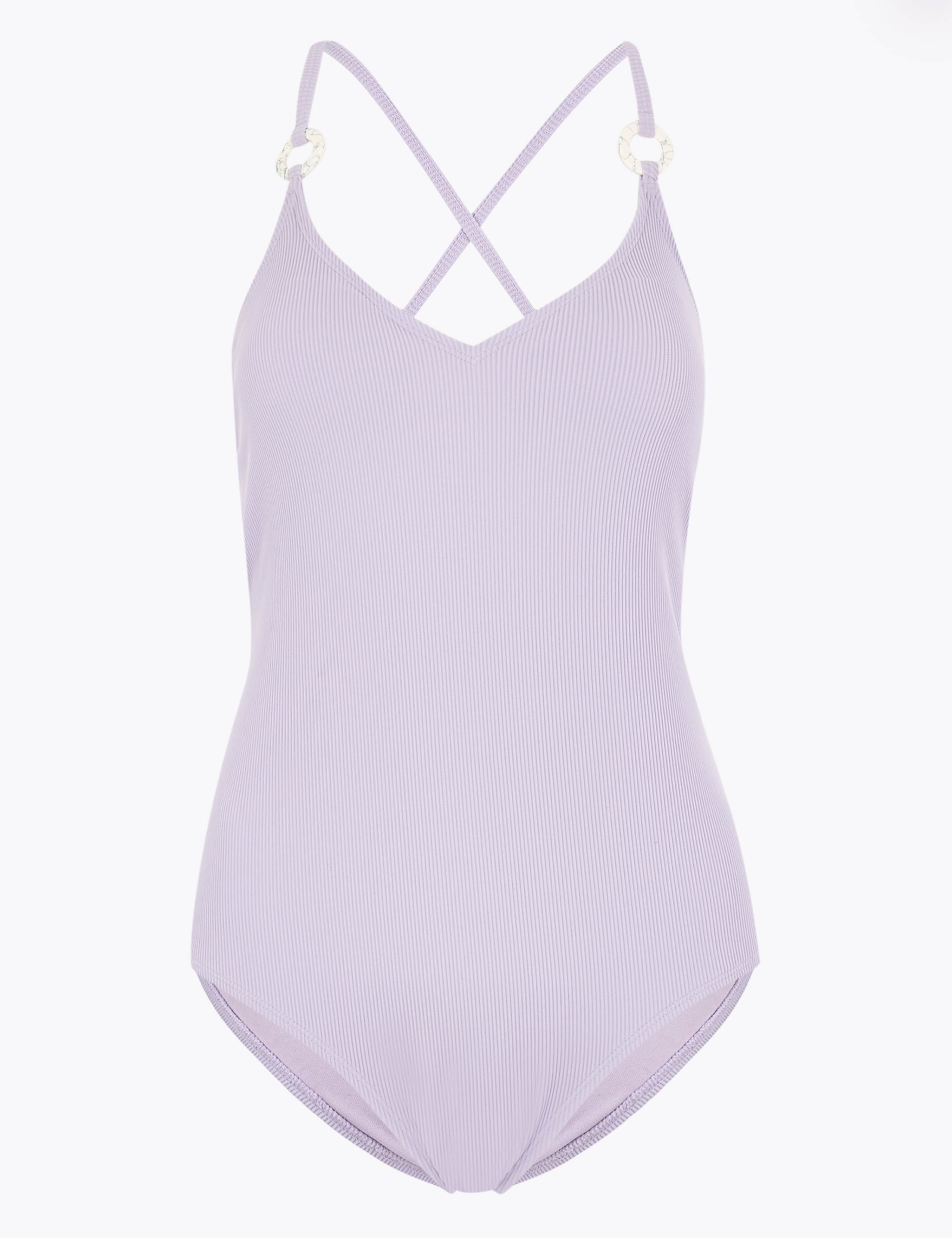 Ribbed Texture V-Neck Swimsuit 2 of 5
