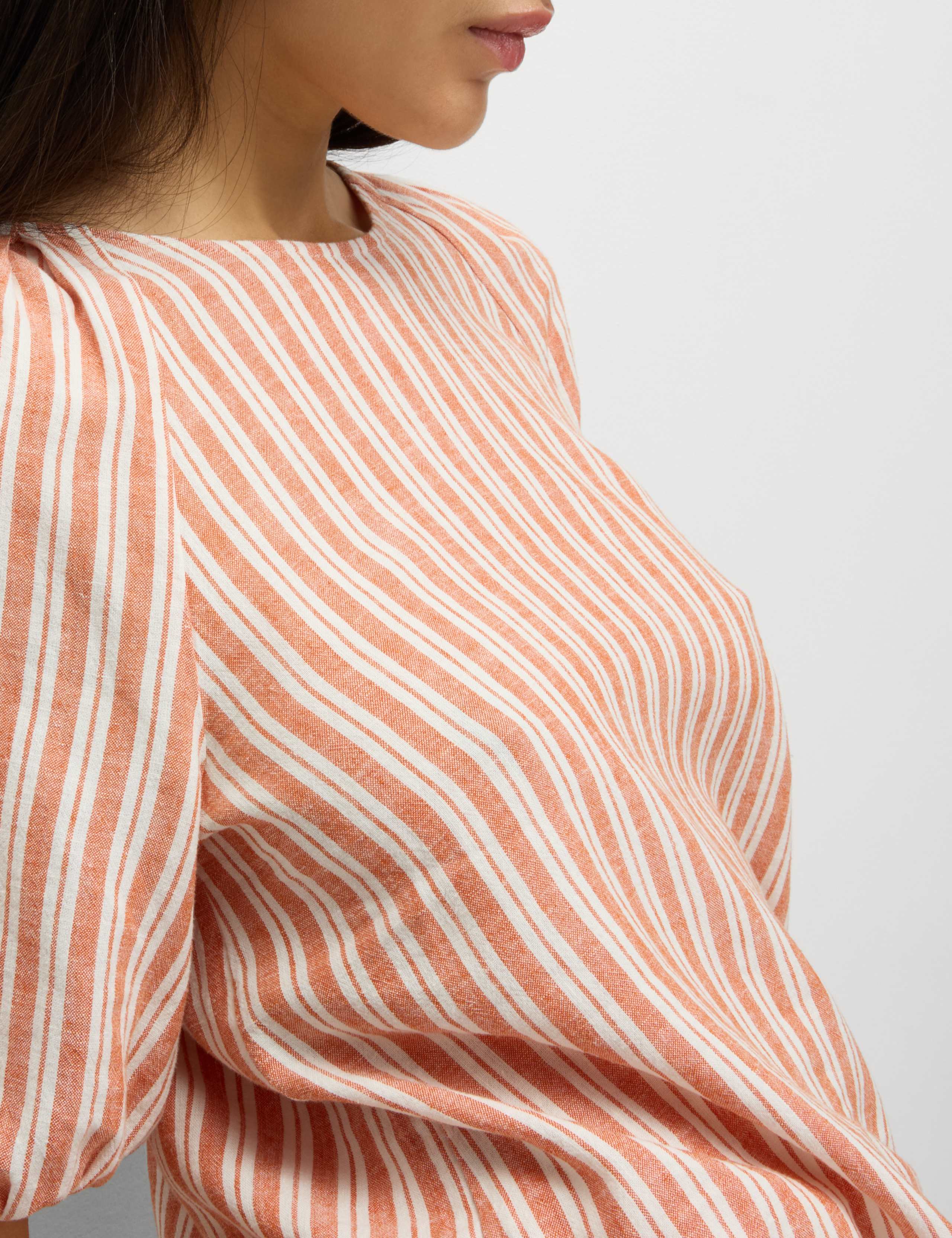 Linen Rich Striped Puff Sleeve Blouse 4 of 5