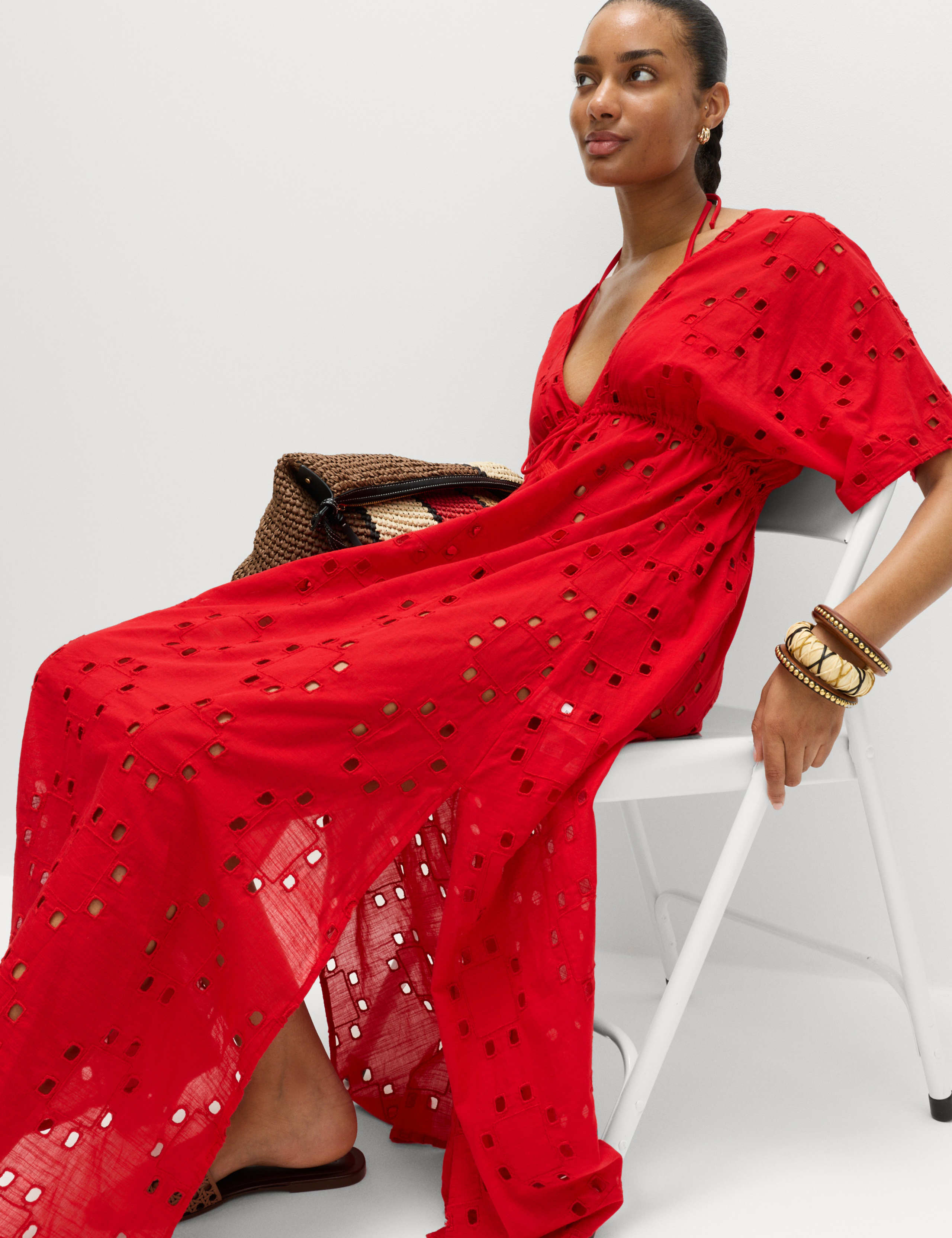 Pure Cotton Cutwork Detail Maxi Kaftan 7 of 7