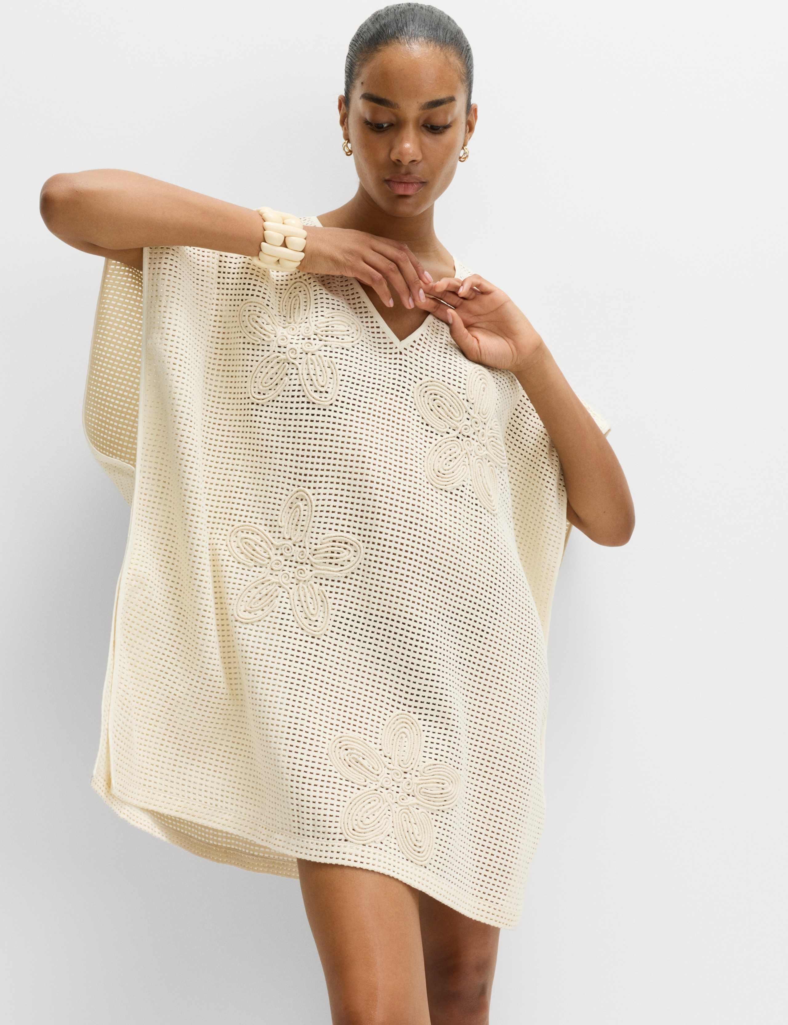 Pure Cotton Floral Detail Mini Kaftan 1 of 6