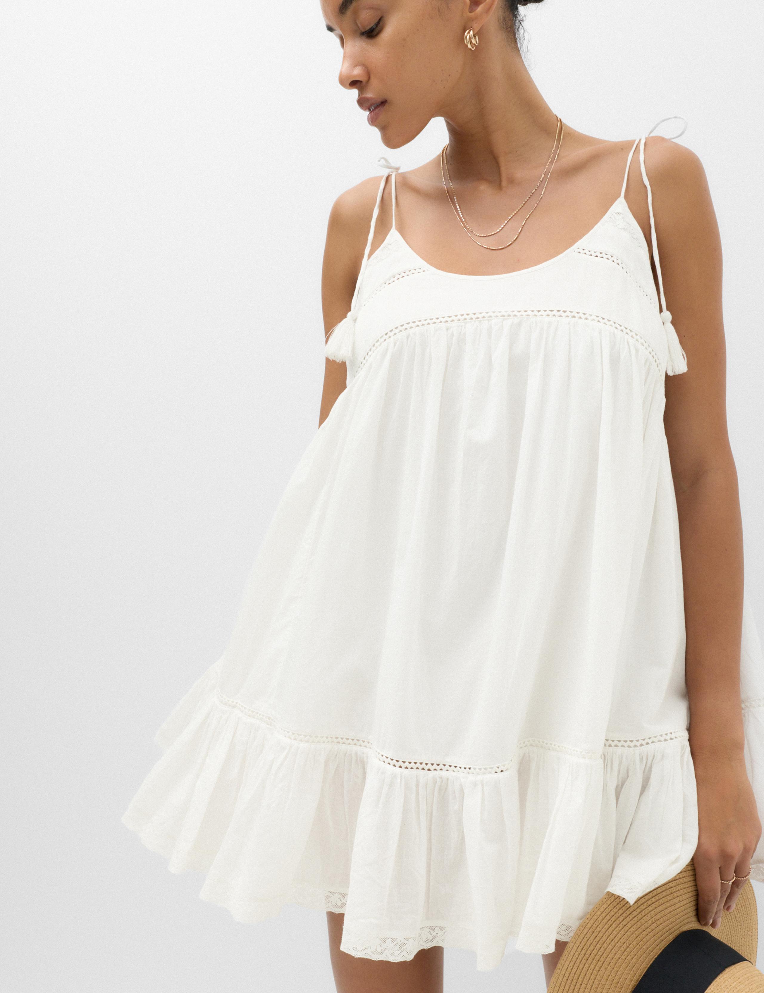Pure Cotton Lace Insert Mini Smock Dress 1 of 6