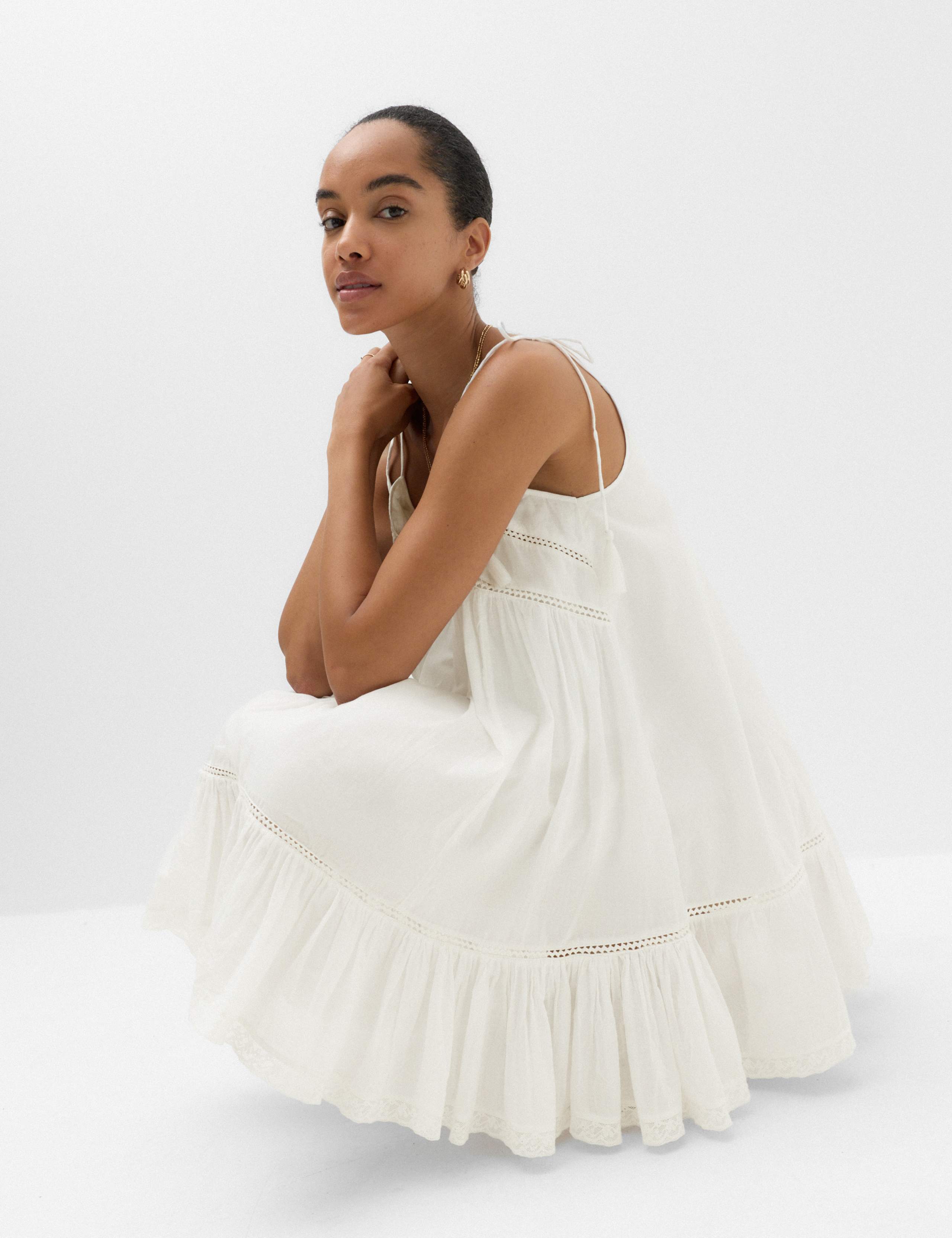 Pure Cotton Lace Insert Mini Smock Dress 3 of 6