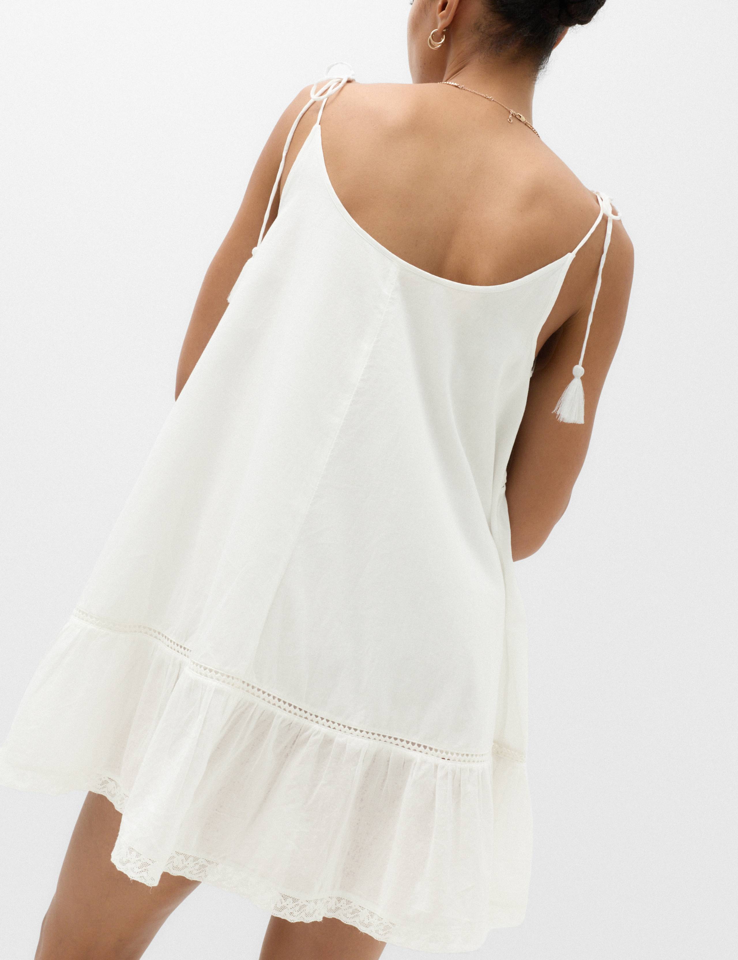 Pure Cotton Lace Insert Mini Smock Dress 4 of 6