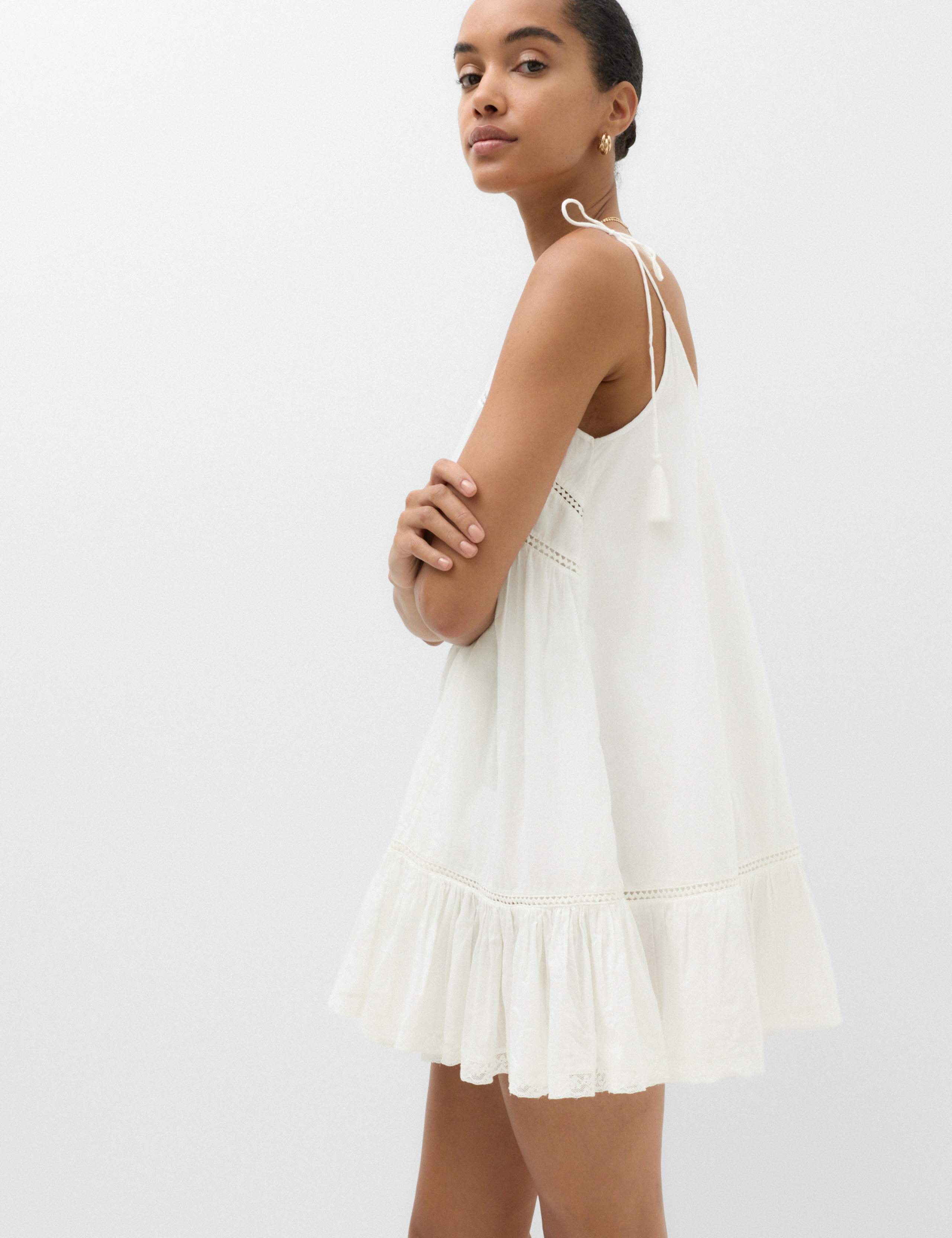 Pure Cotton Lace Insert Mini Smock Dress 5 of 6
