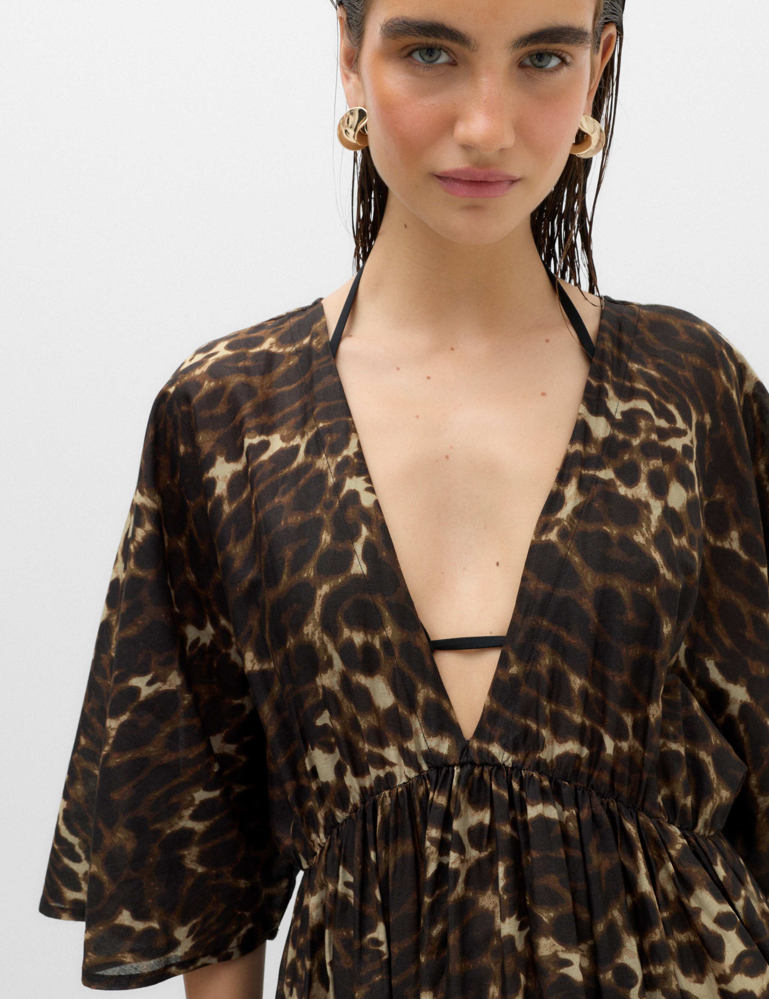 Pure Cotton Printed V-Neck Sheer Kaftan 5 of 5