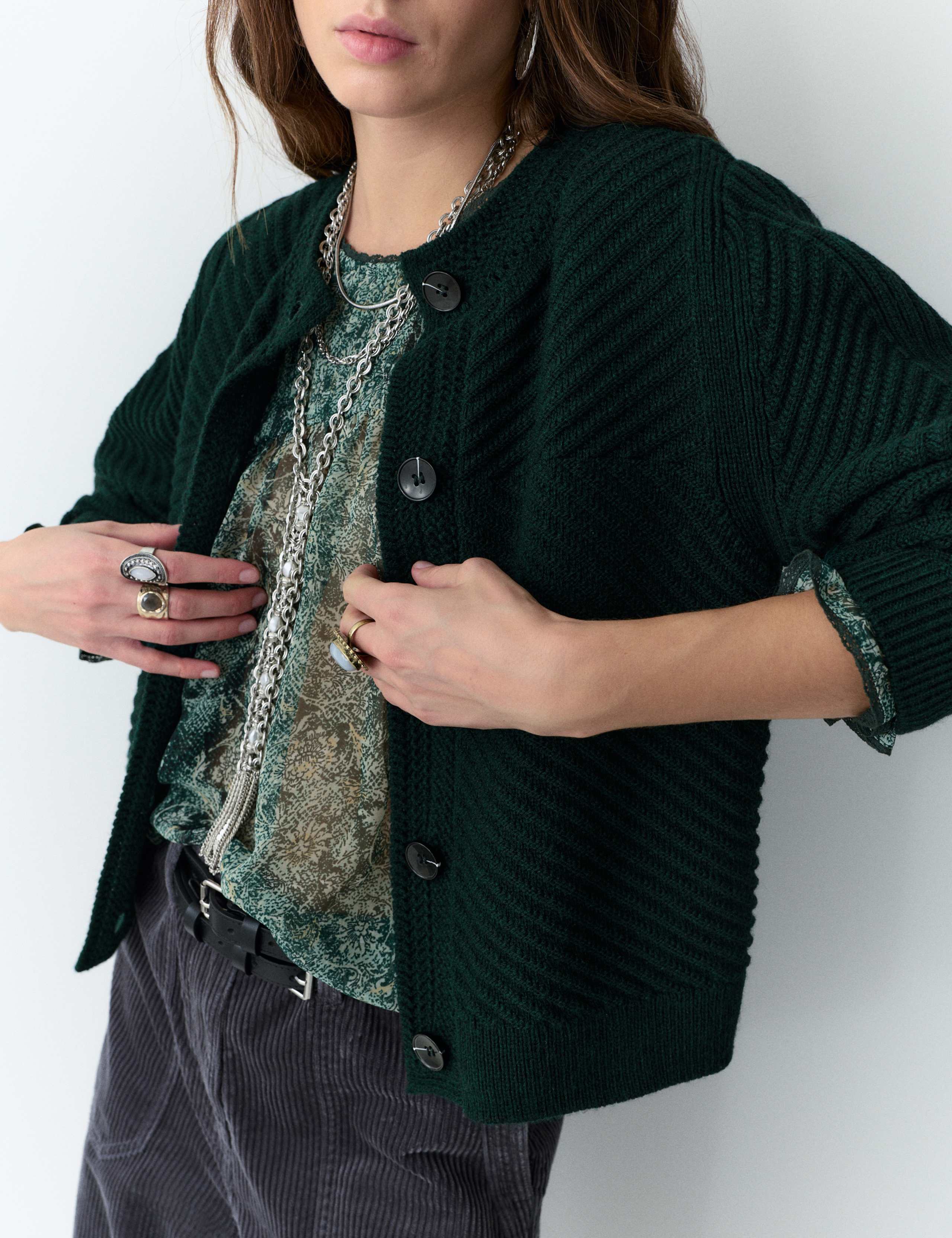 Ribbed Balloon Sleeve Cardigan 3 of 5
