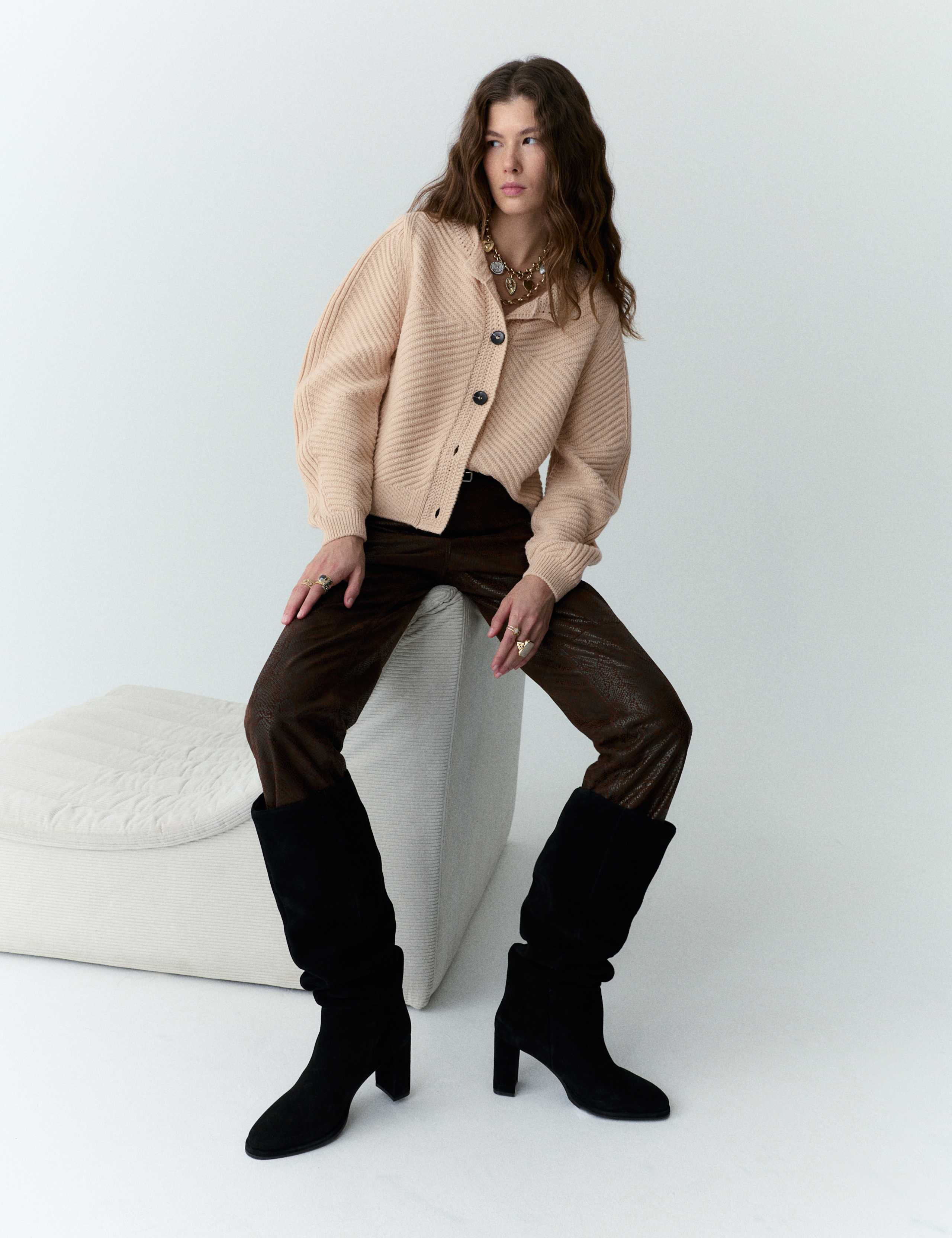 Ribbed Balloon Sleeve Cardigan 1 of 5