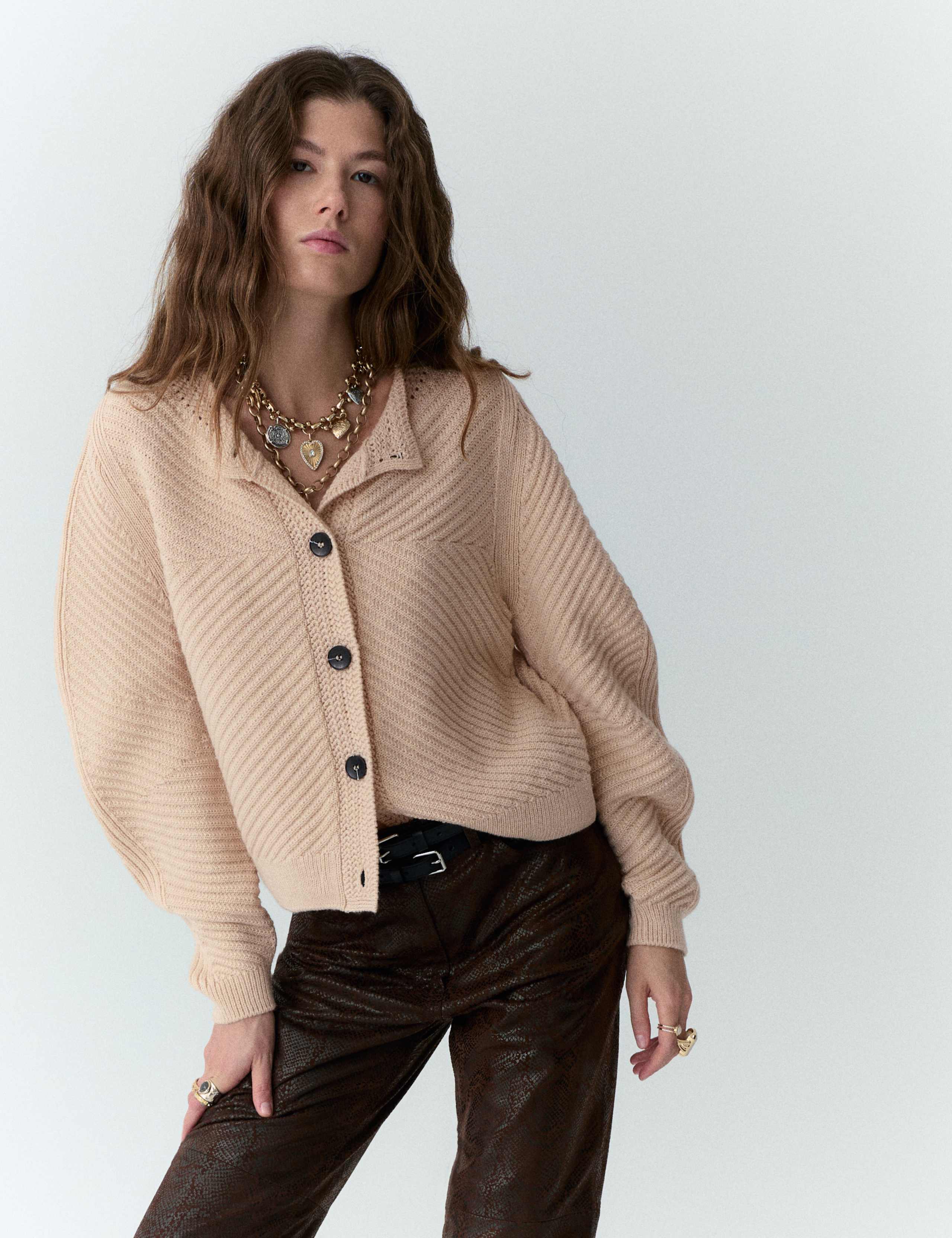 Ribbed Balloon Sleeve Cardigan 4 of 5