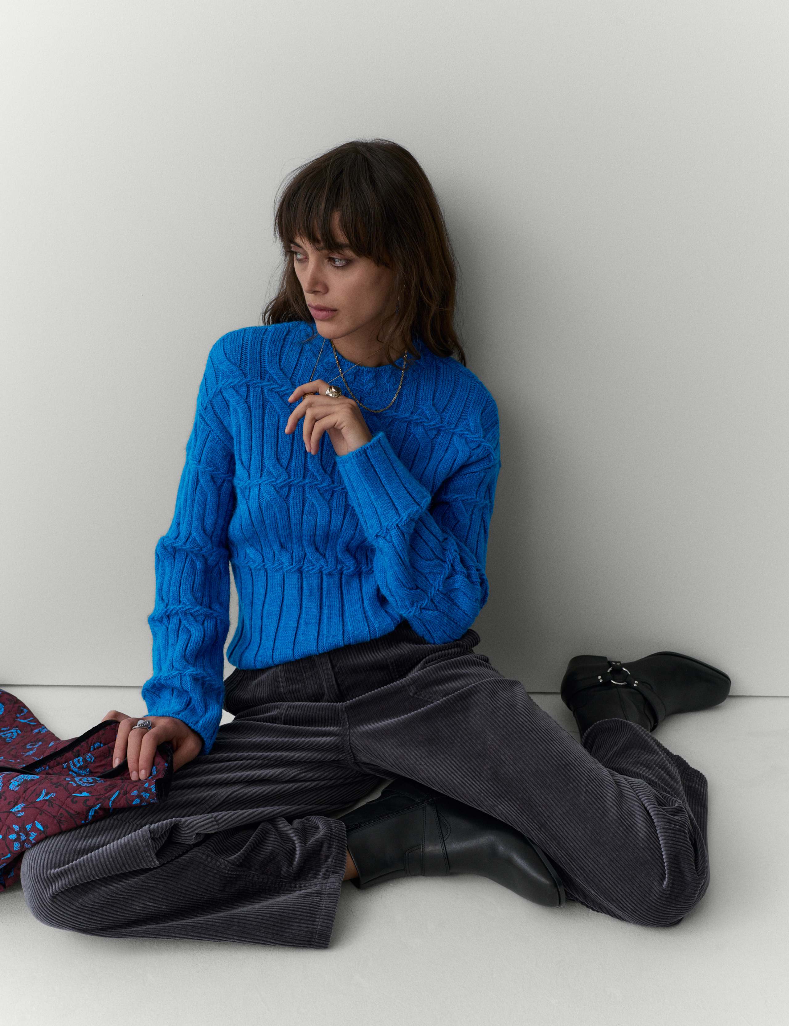 Cable Knit Funnel Neck Jumper with Wool 4 of 5