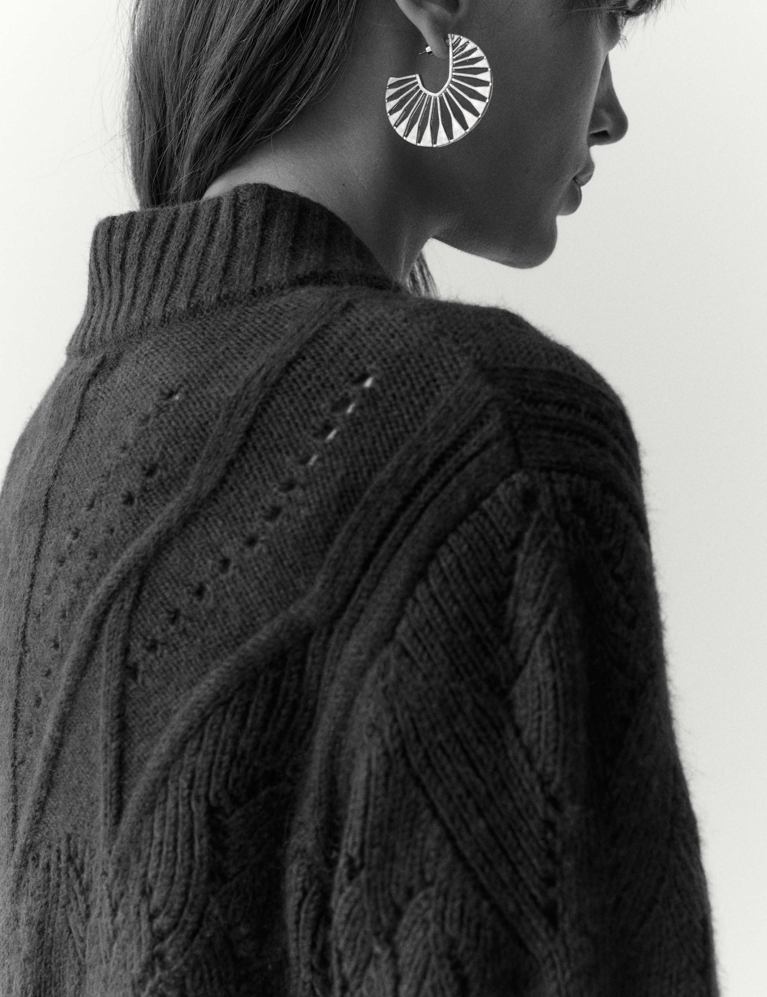 Cotton Blend Pointelle Bomber Cardigan with Wool 3 of 5