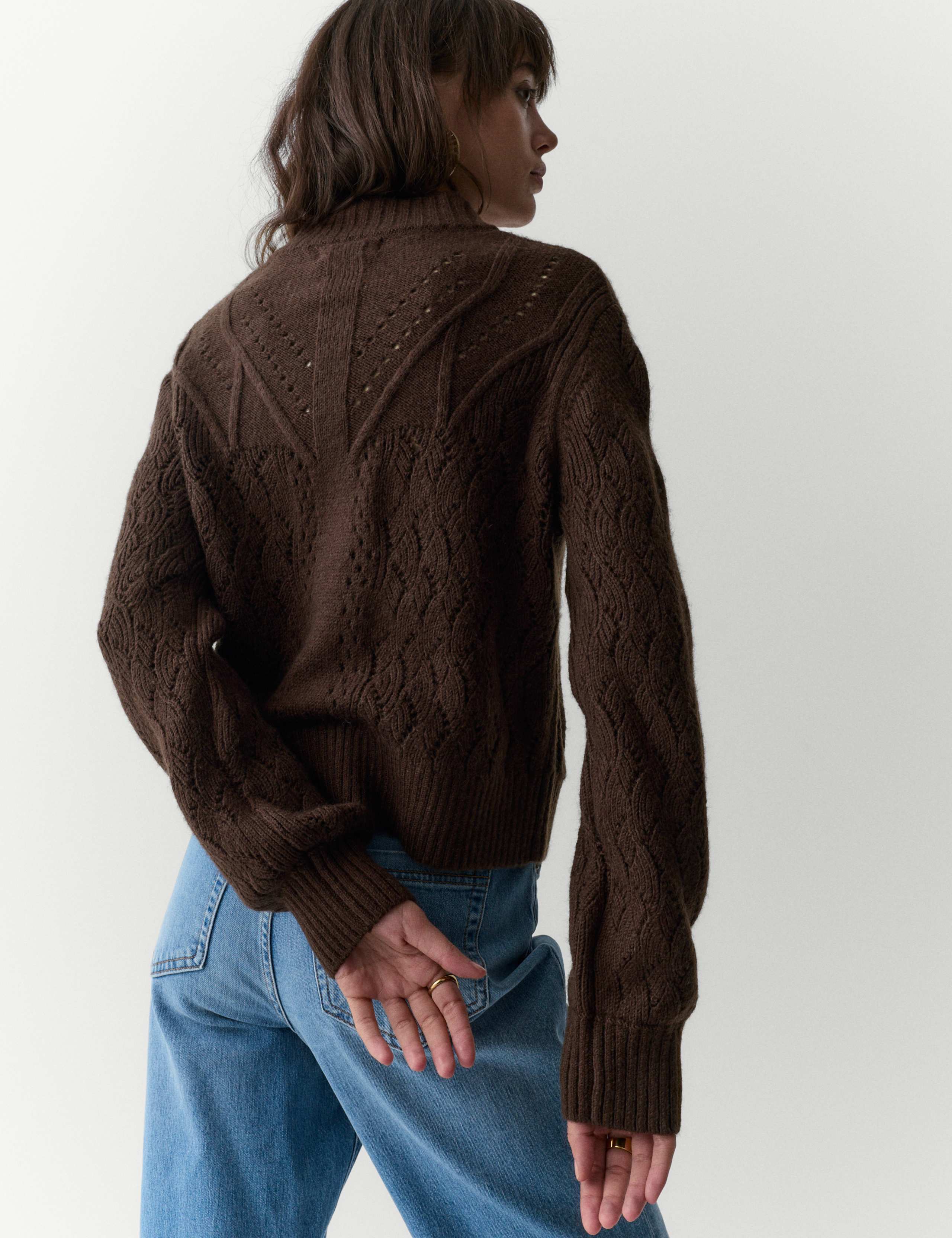 Cotton Blend Pointelle Bomber Cardigan with Wool 5 of 5