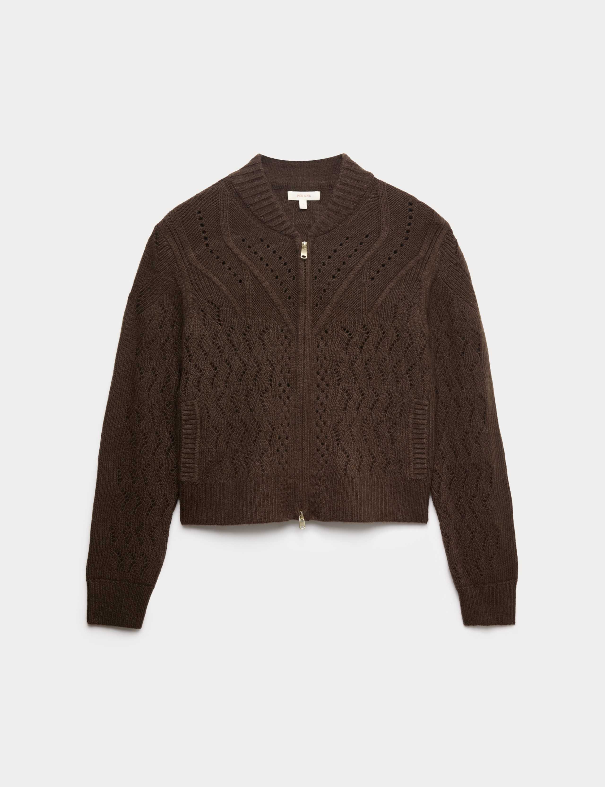 Cotton Blend Pointelle Bomber Cardigan with Wool 2 of 5