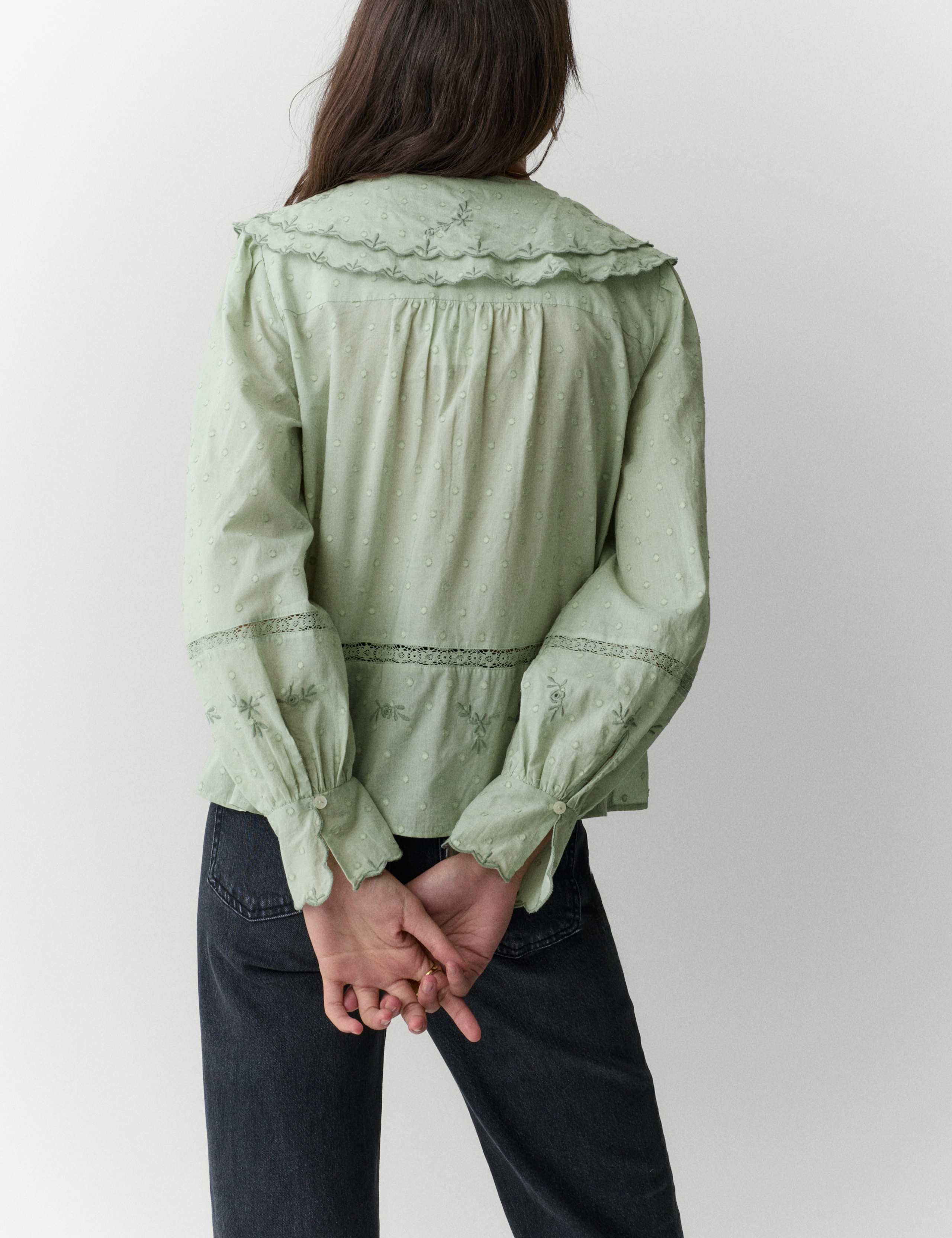 Pure Cotton Embroidered Double Collar Blouse 3 of 5