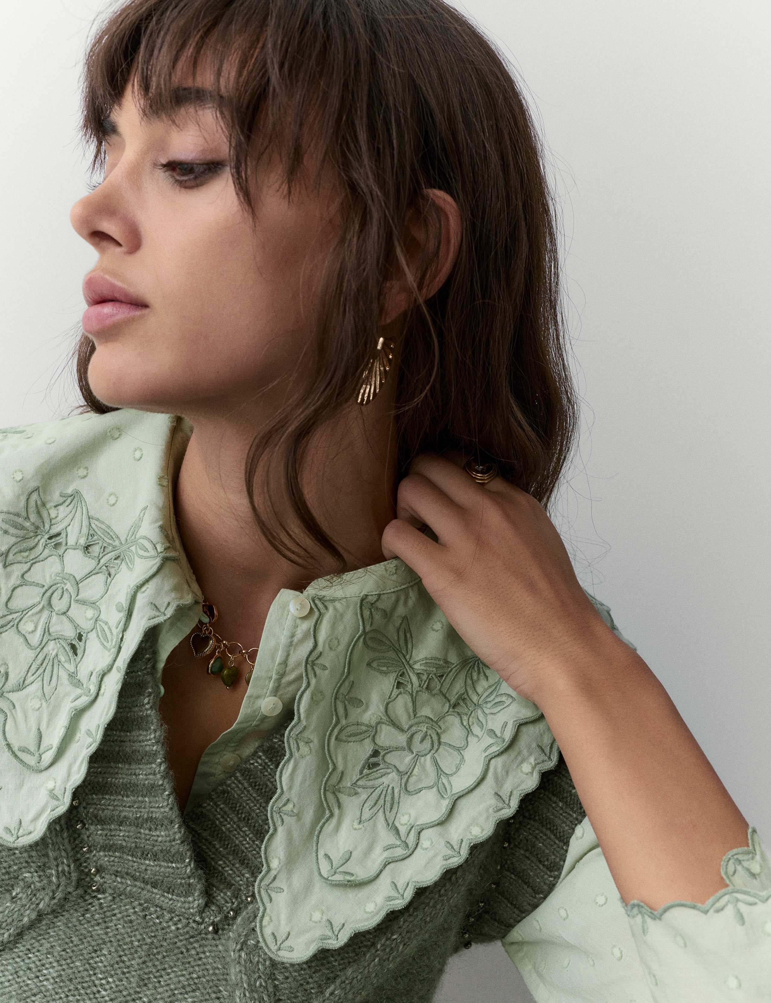 Pure Cotton Embroidered Double Collar Blouse 4 of 5