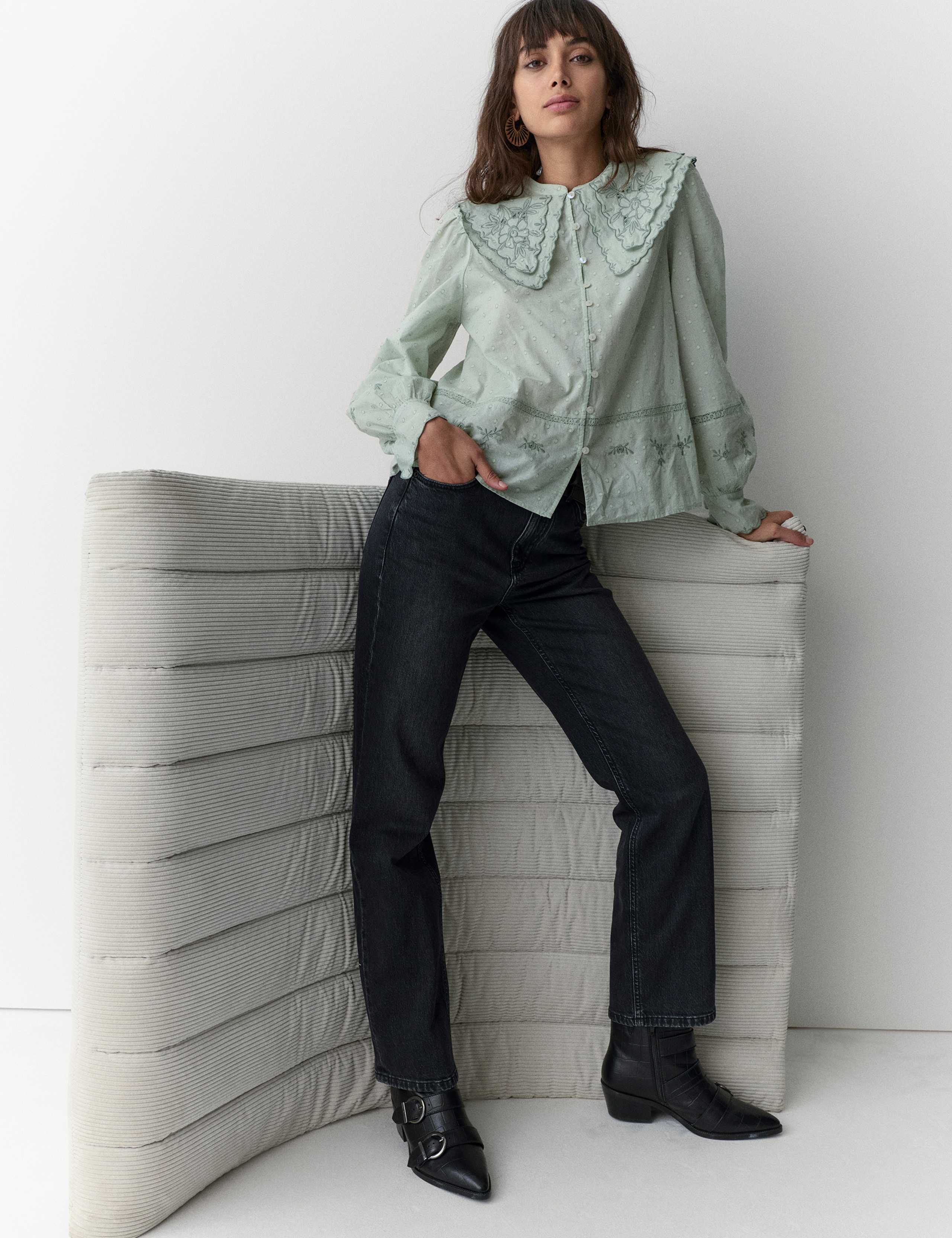 Pure Cotton Embroidered Double Collar Blouse 5 of 5