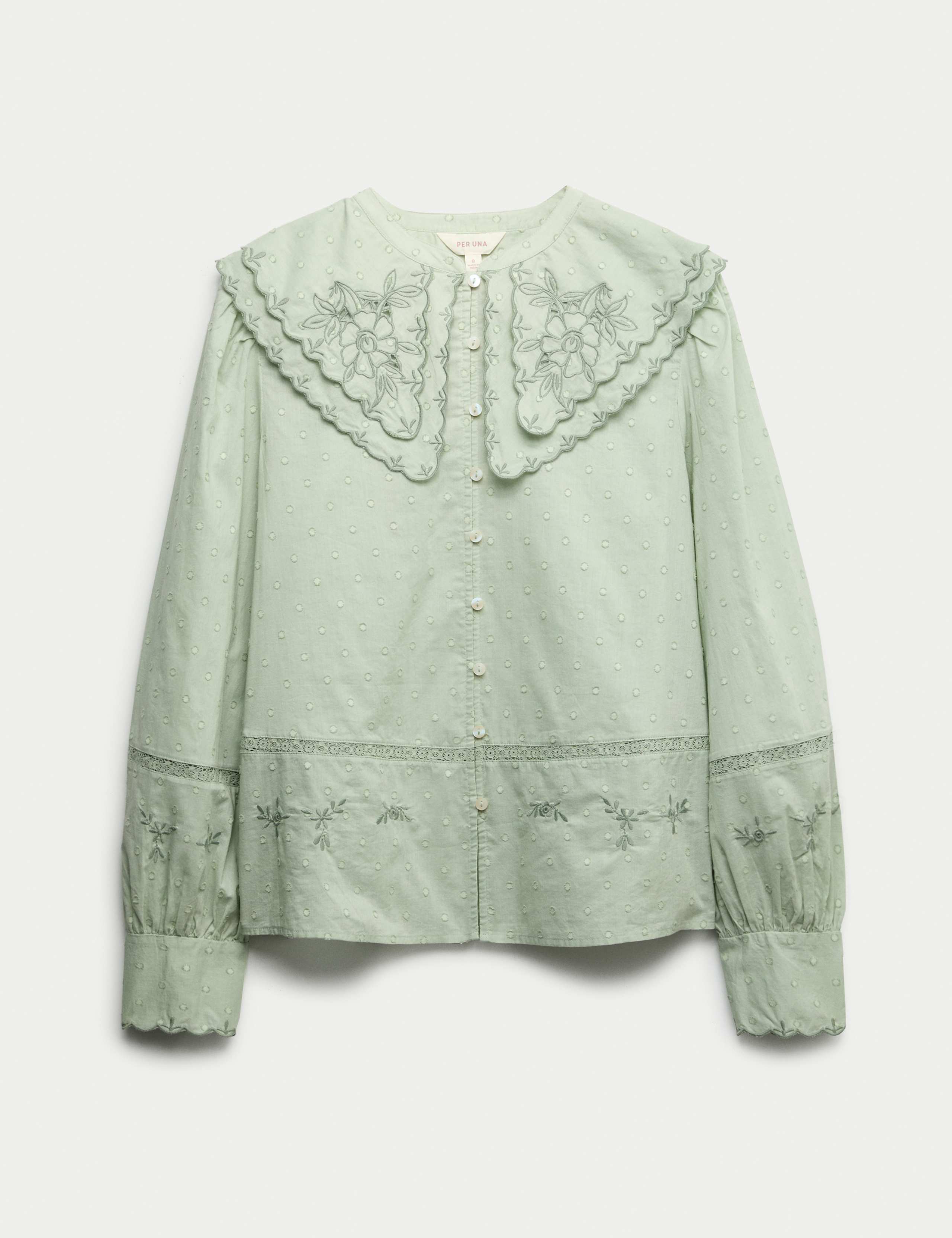 Pure Cotton Embroidered Double Collar Blouse 2 of 5